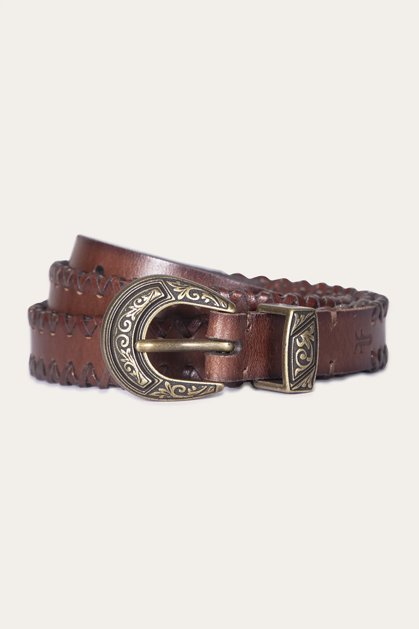 20mm Belt With 3 Pc Buckle Set & Leather Laced Edge Adjustable Waist