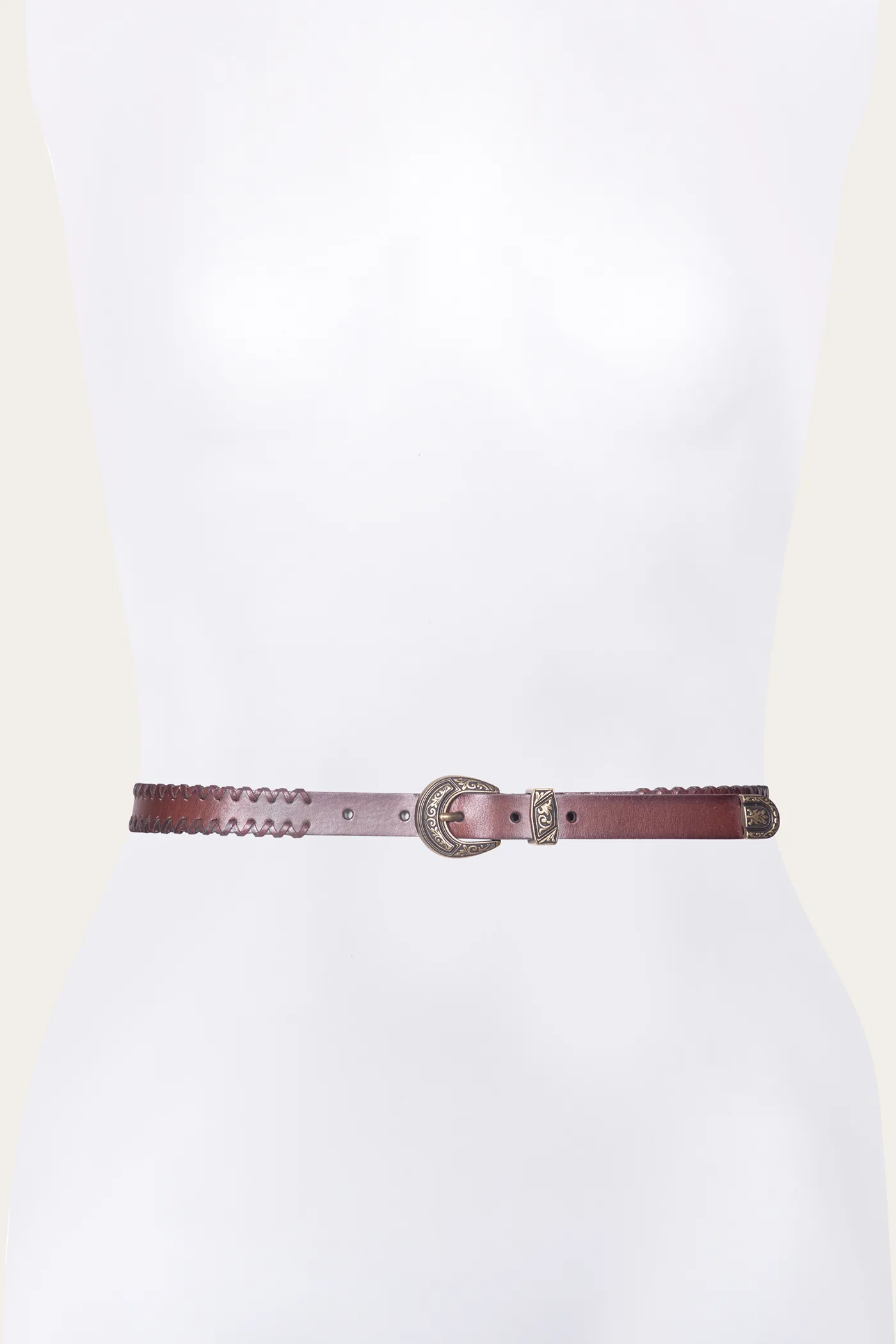 20mm Belt With 3 Pc Buckle Set & Leather Laced Edge Adjustable Waist