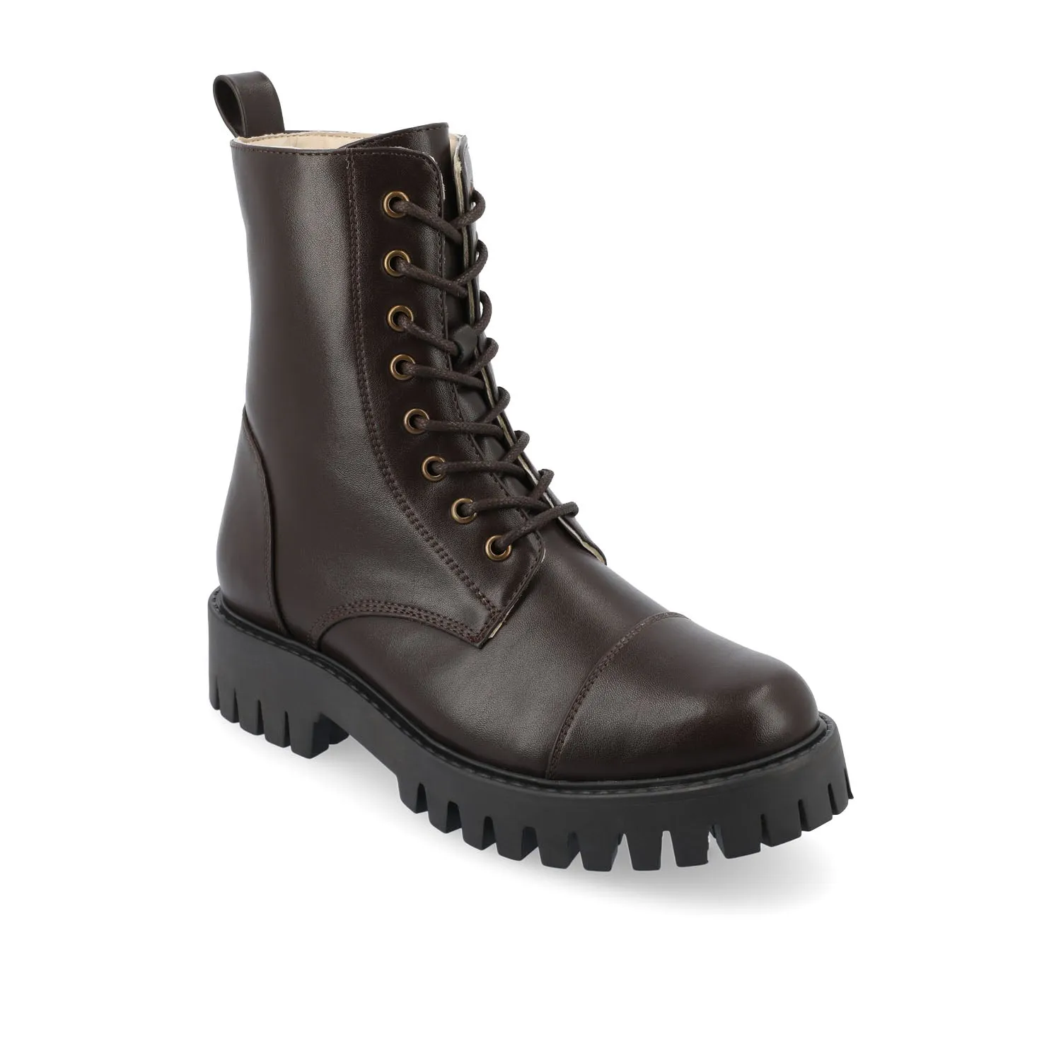 AALEY LACE-UP BOOTIES IN FAUX LEATHER chunky edge