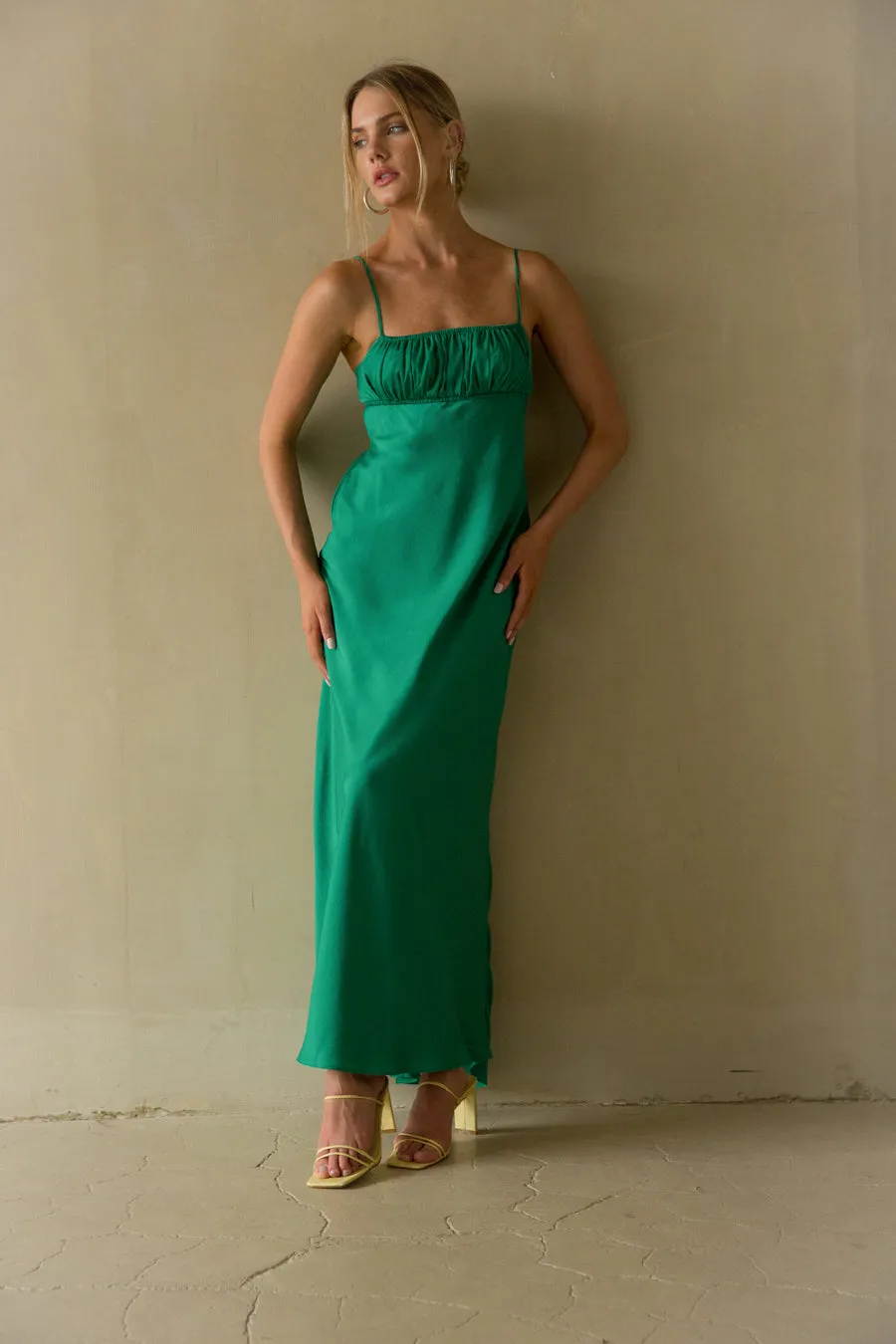 Adelai Open Back Satin Maxi Dress layer free