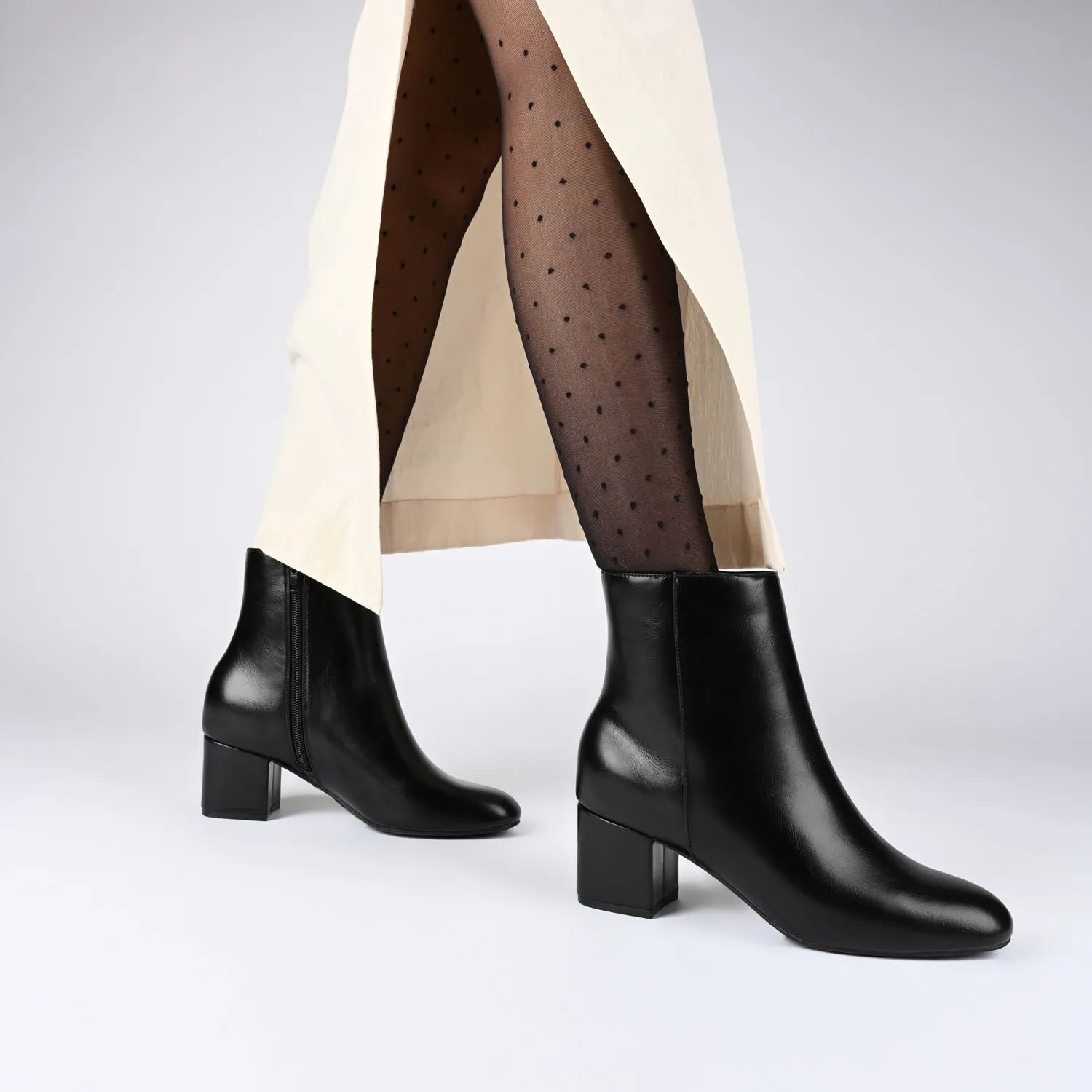 ADRIA SQUARE-TOE BOOTIES IN FAUX LEATHER suede touch