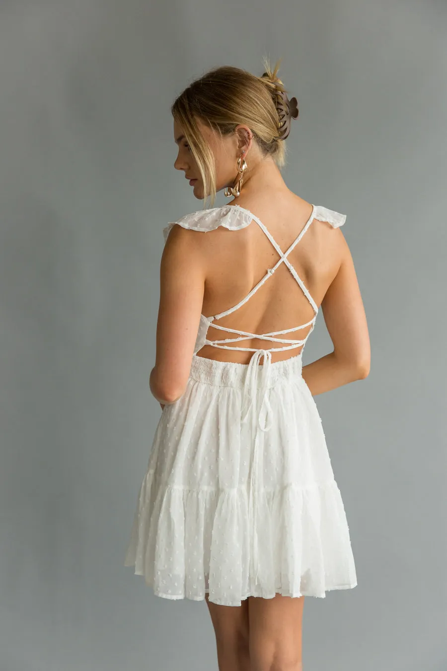 Aimee Flutter Sleeve Open Back Mini Dress night glow