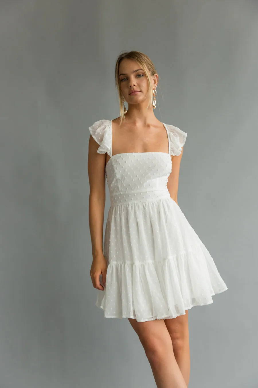 Aimee Flutter Sleeve Open Back Mini Dress night glow
