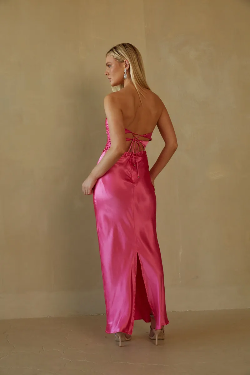 Alana Strapless Double Twist Tie Back Maxi Dress wedding glam