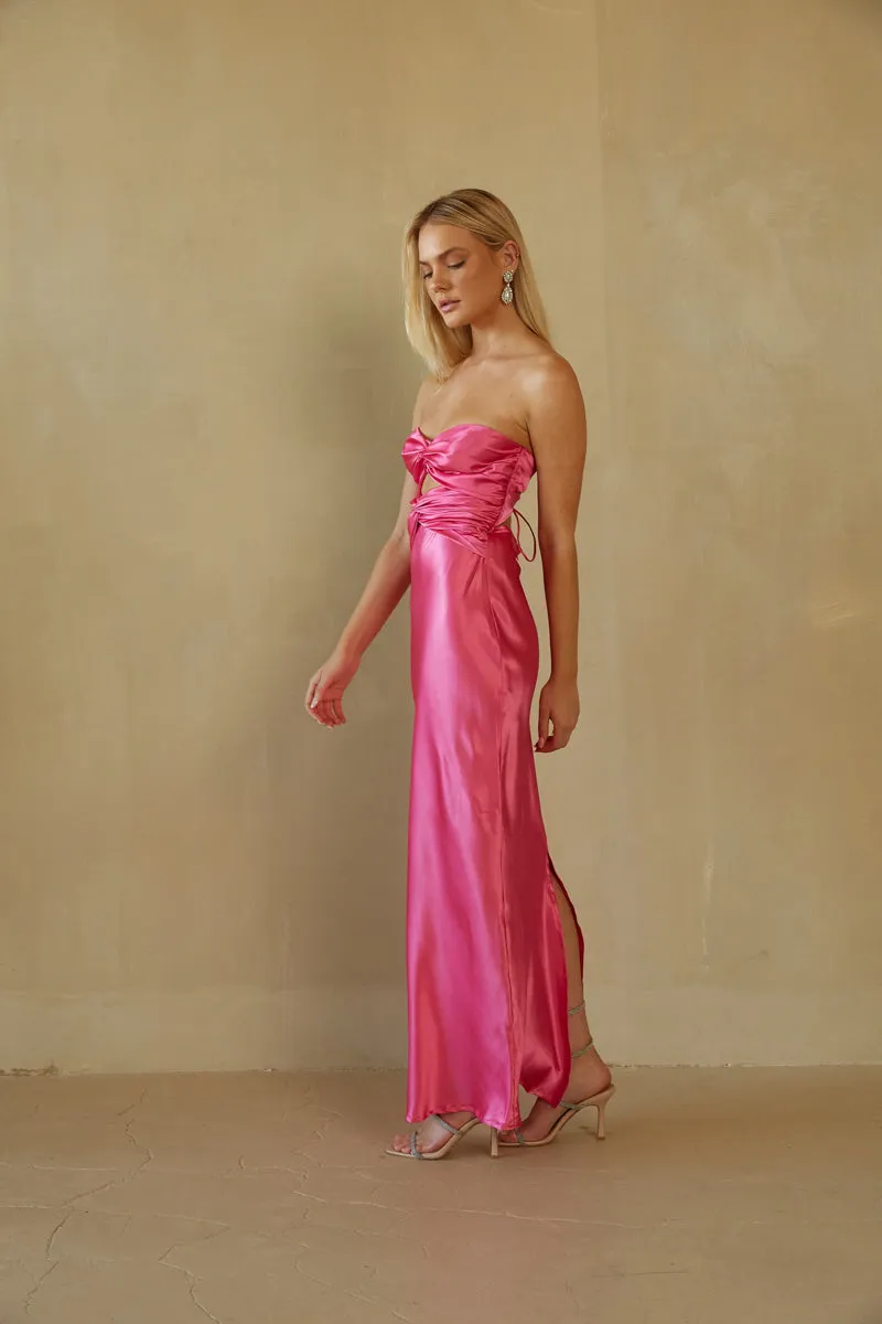 Alana Strapless Double Twist Tie Back Maxi Dress wedding glam