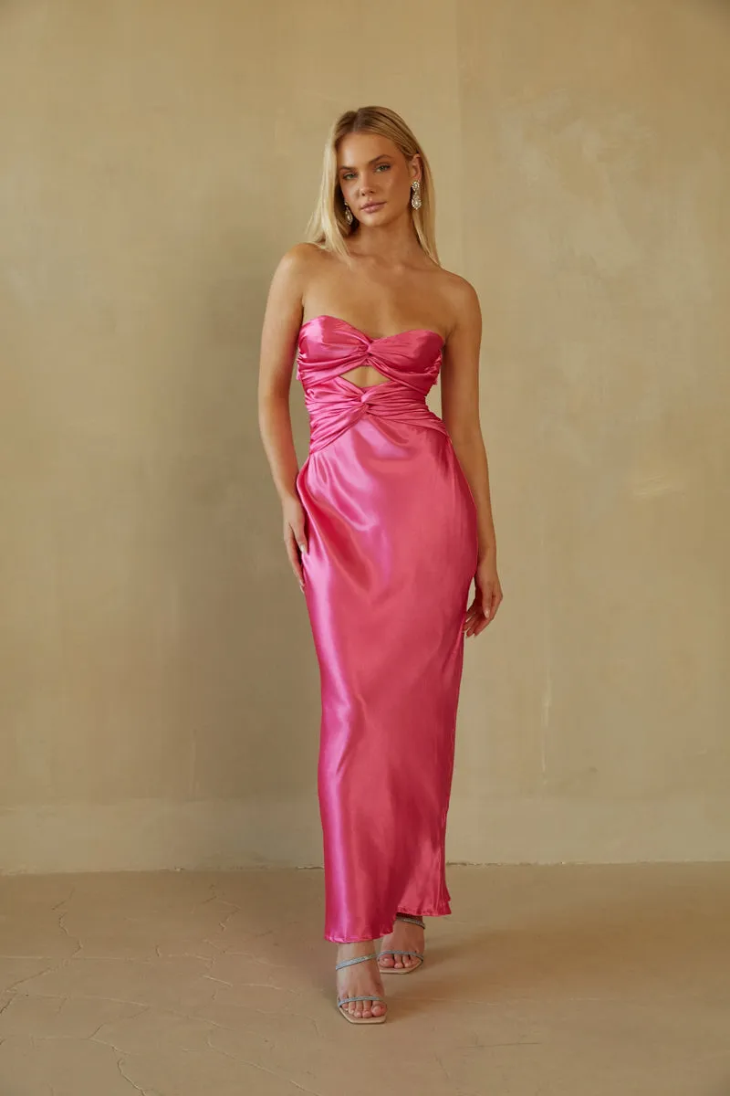 Alana Strapless Double Twist Tie Back Maxi Dress wedding glam