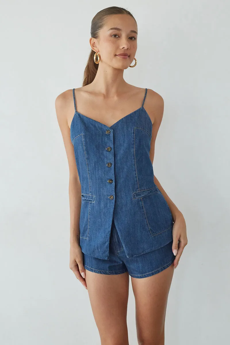Amena Button Up Denim Vest summer shade