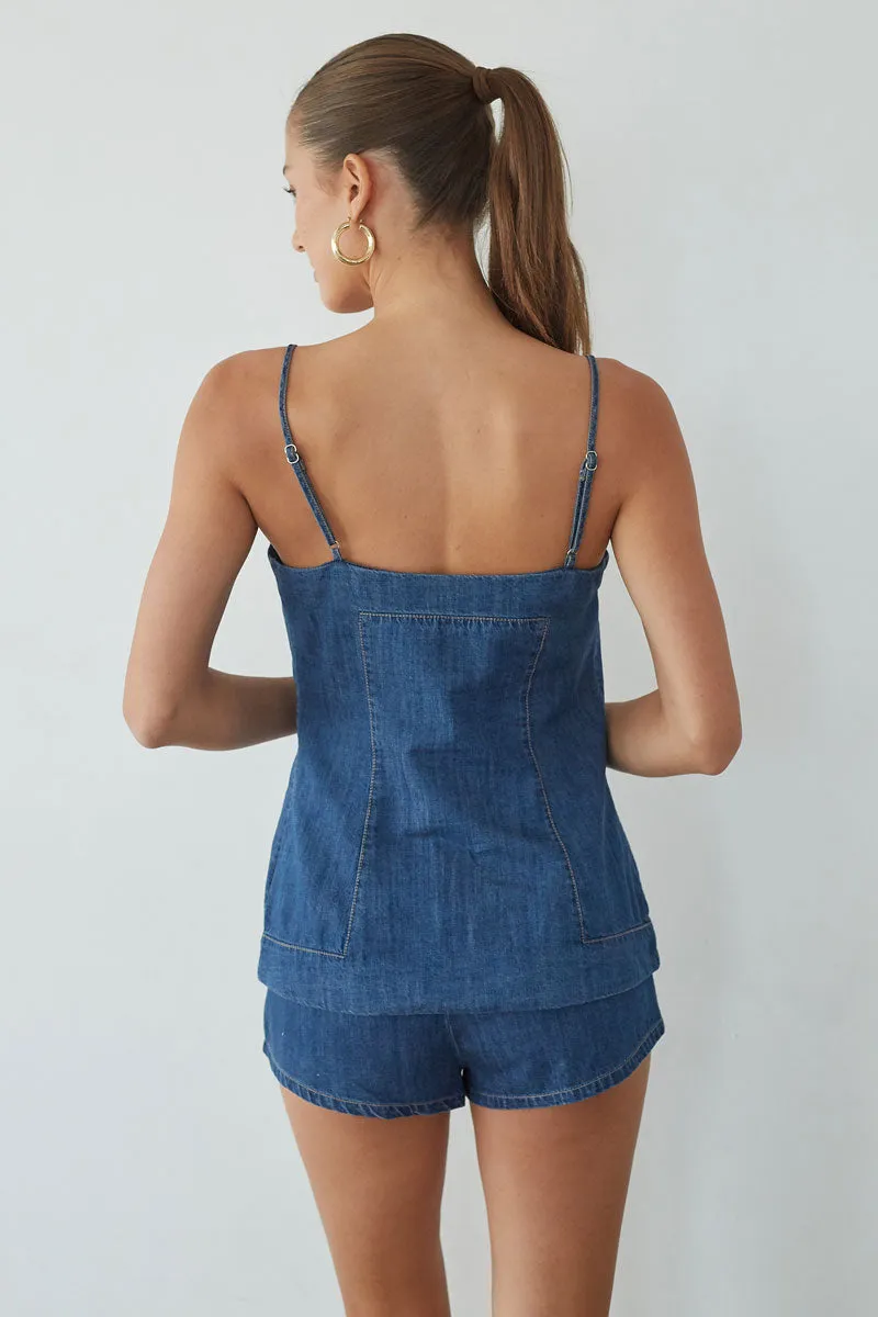 Amena Button Up Denim Vest summer shade