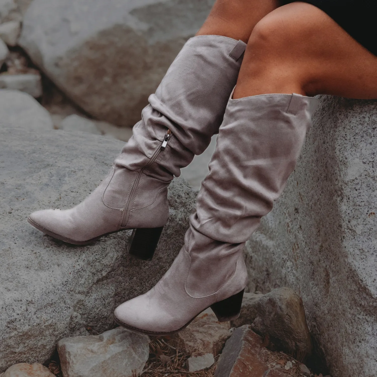 ANEIL KNEE-HIGH BOOTS IN FAUX SUEDE faux wrap