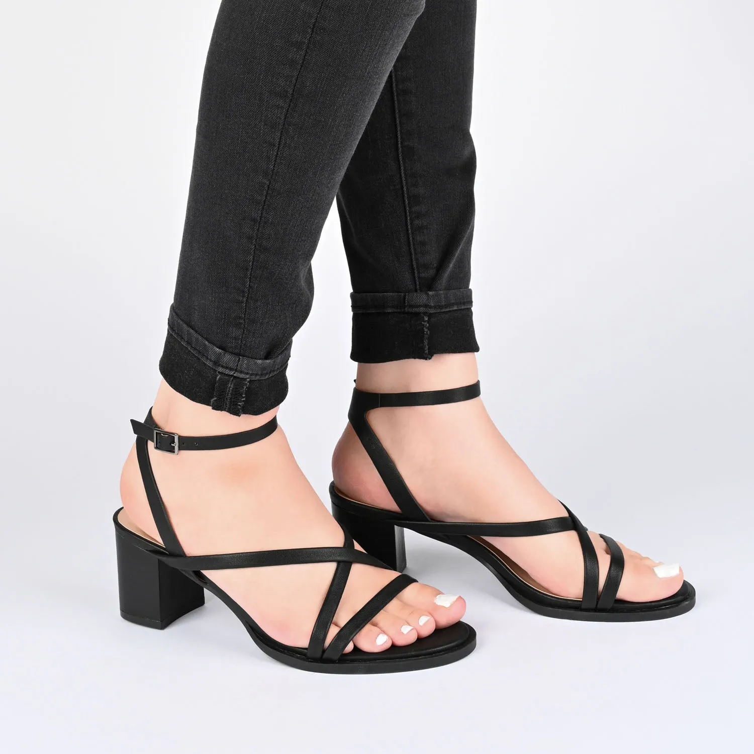 ANIKAH STRAPPY SANDALS IN FAUX LEATHER buckle snap