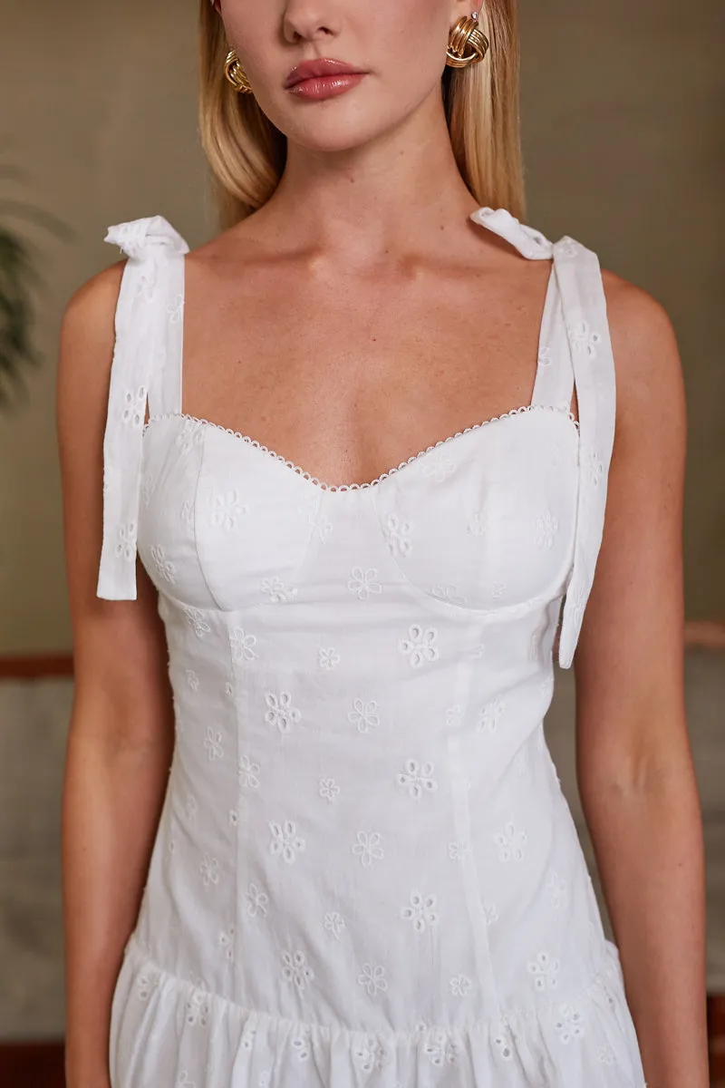 Annelise Eyelet Bow Straps Mini Dress nordic calm