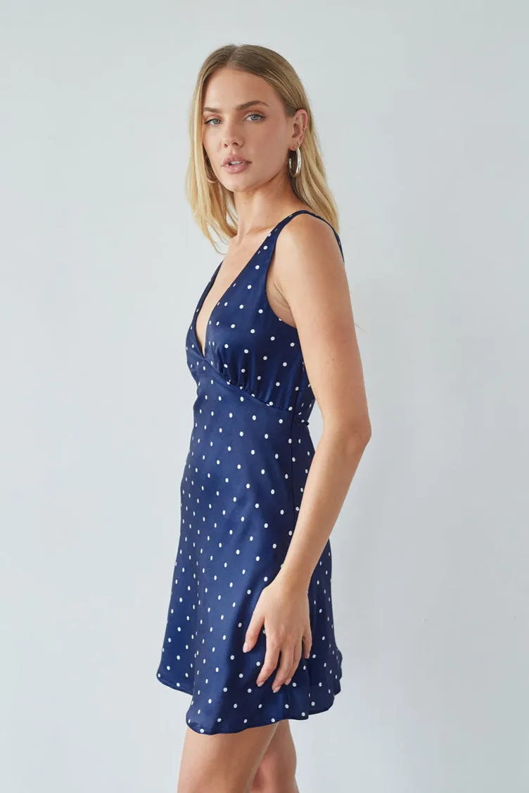 Annie Polka Dot Satin Mini Dress linen base