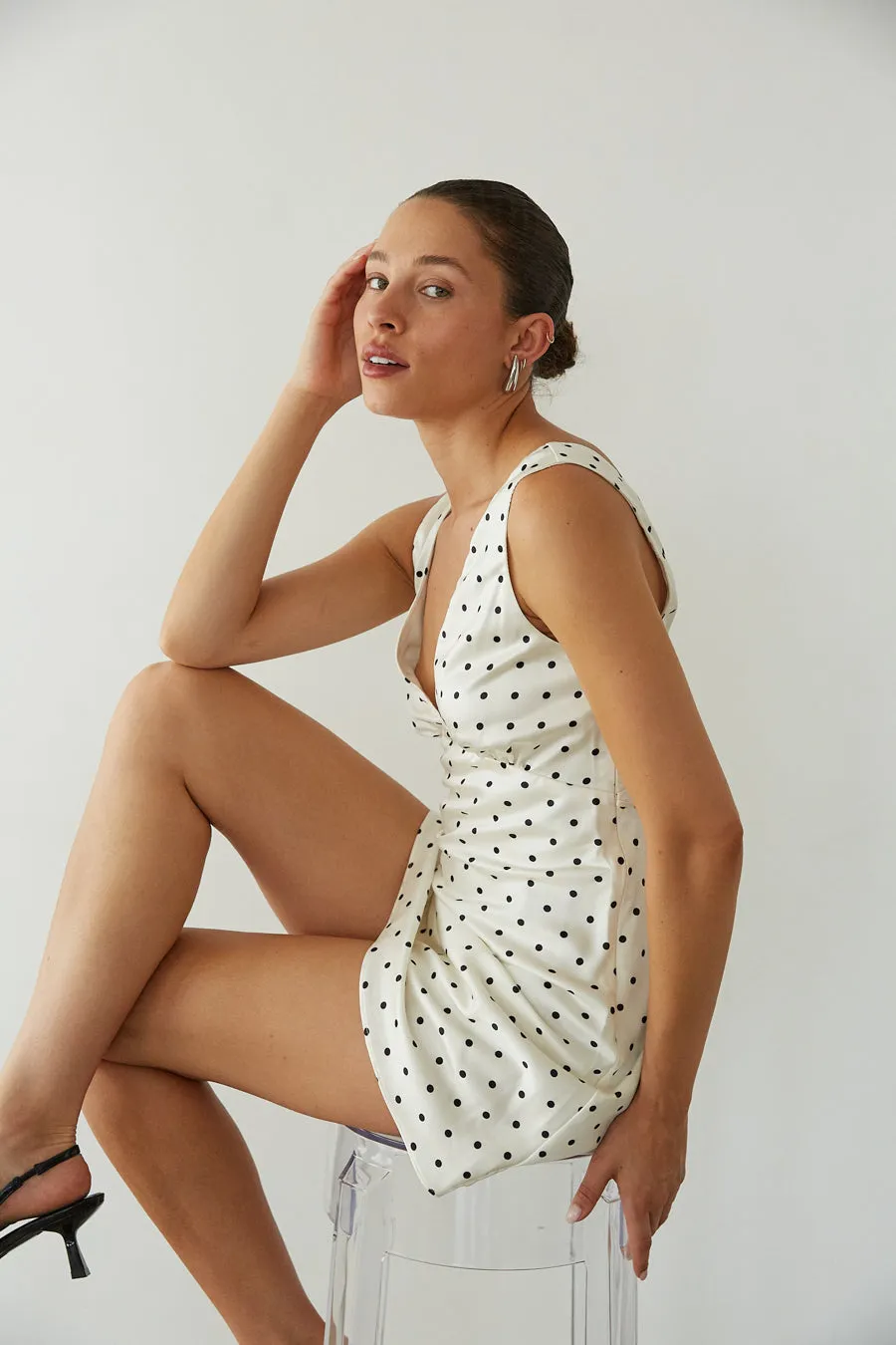 Annie Polka Dot Satin Mini Dress linen base