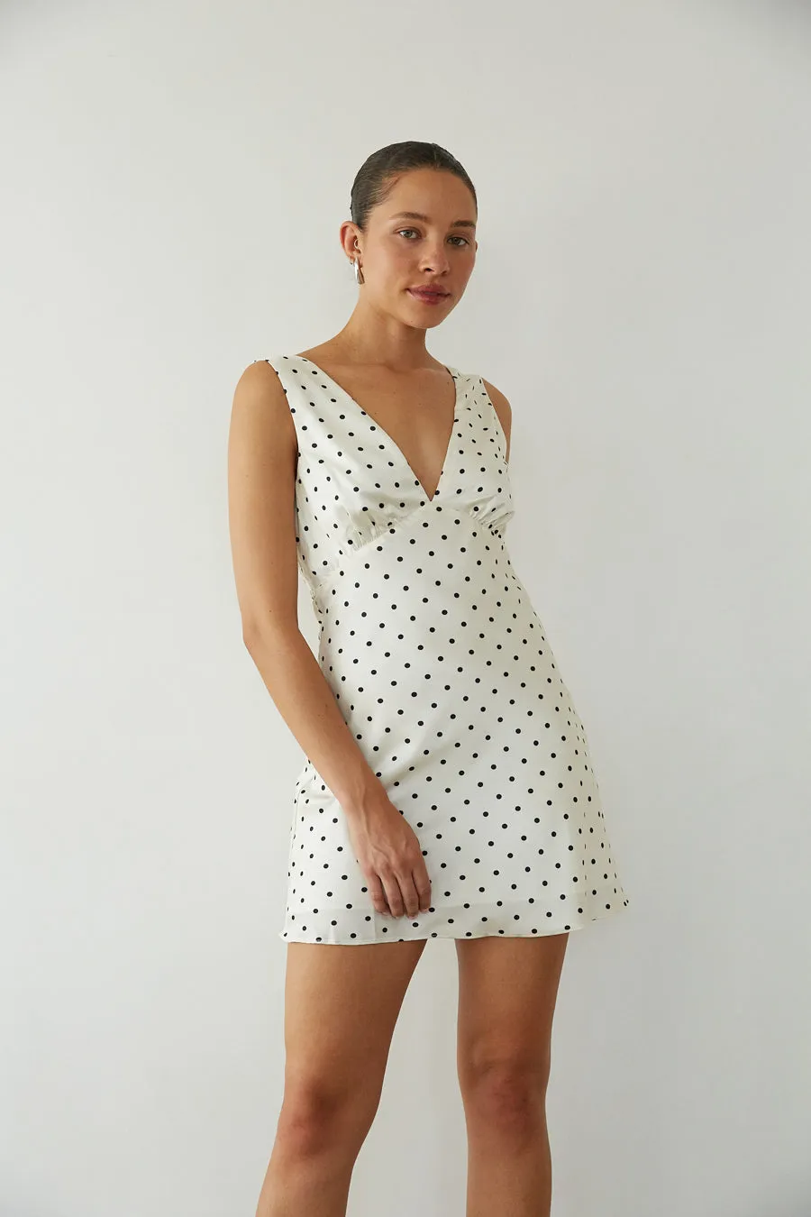 Annie Polka Dot Satin Mini Dress linen base