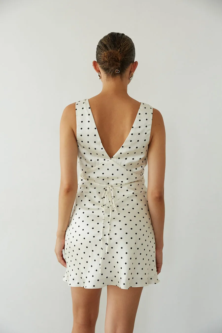 Annie Polka Dot Satin Mini Dress linen base