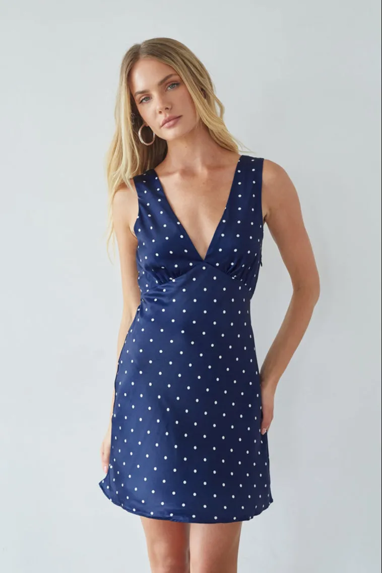 Annie Polka Dot Satin Mini Dress linen base