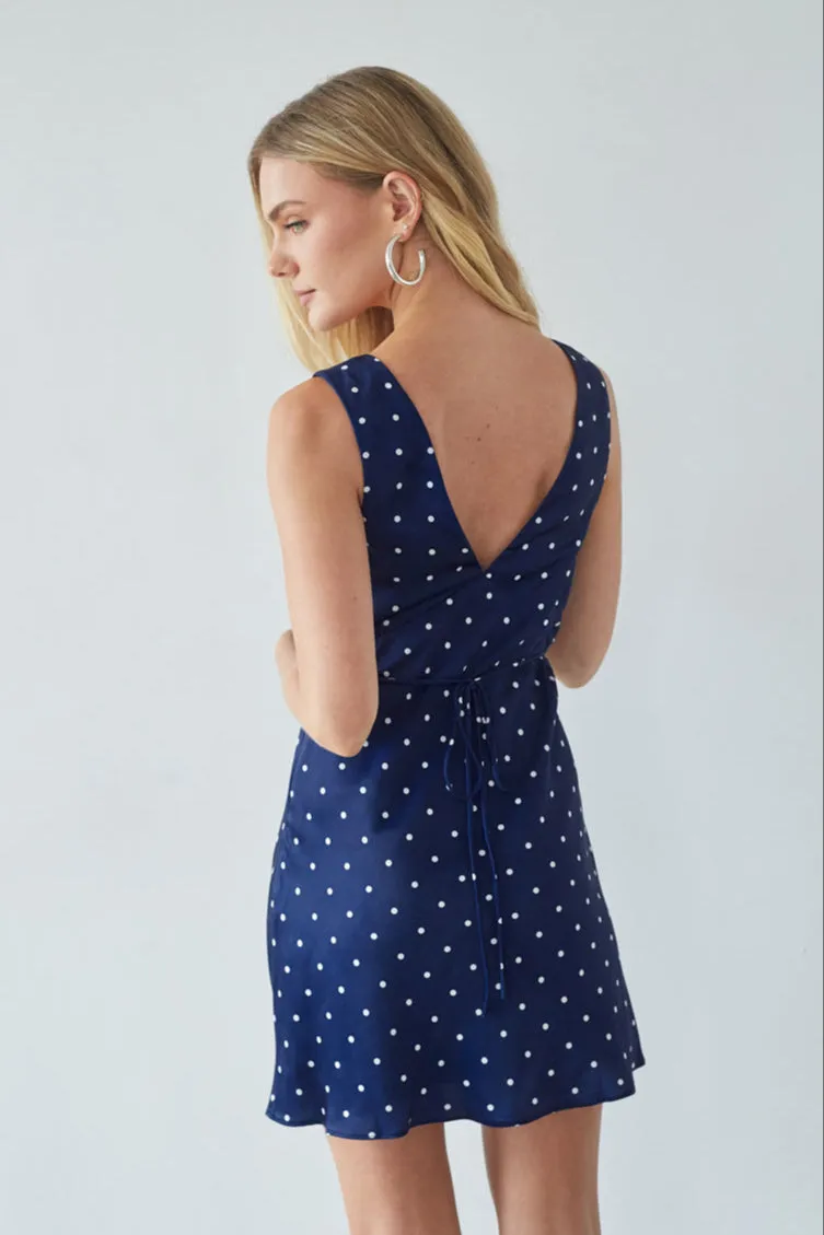 Annie Polka Dot Satin Mini Dress linen base