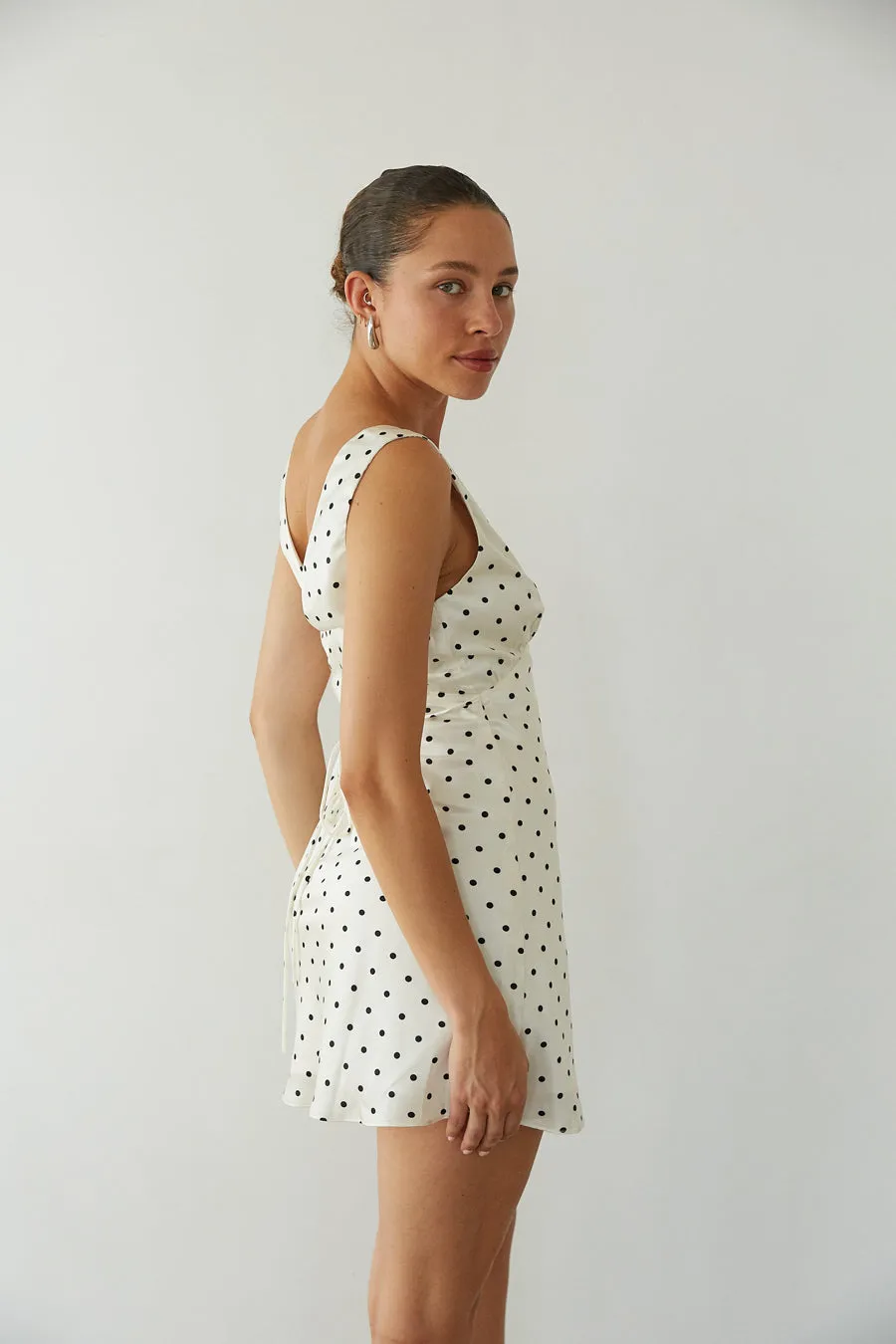 Annie Polka Dot Satin Mini Dress linen base