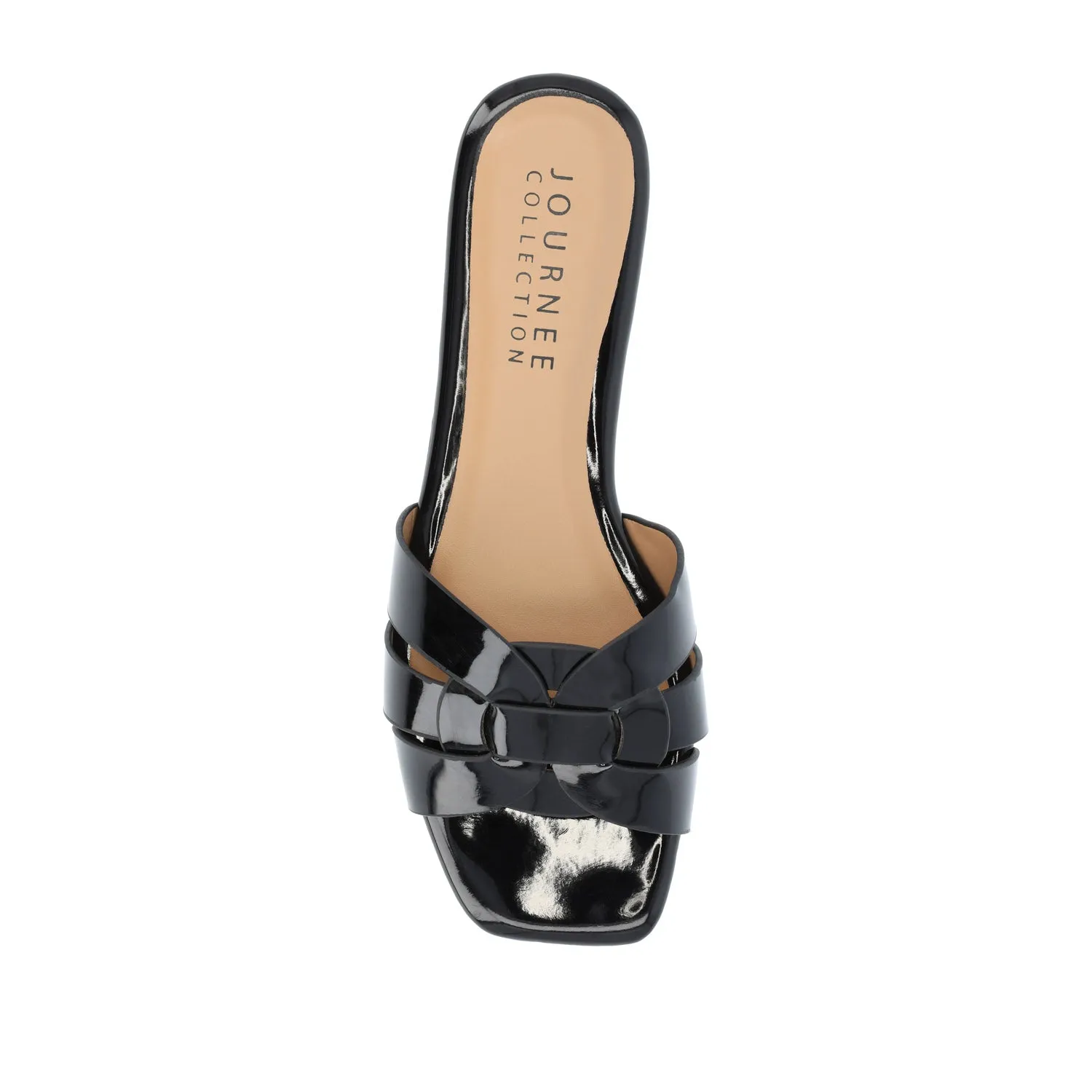 ARRINA BASIC PATENT SLIDE SANDALS IN WIDE lake vibe