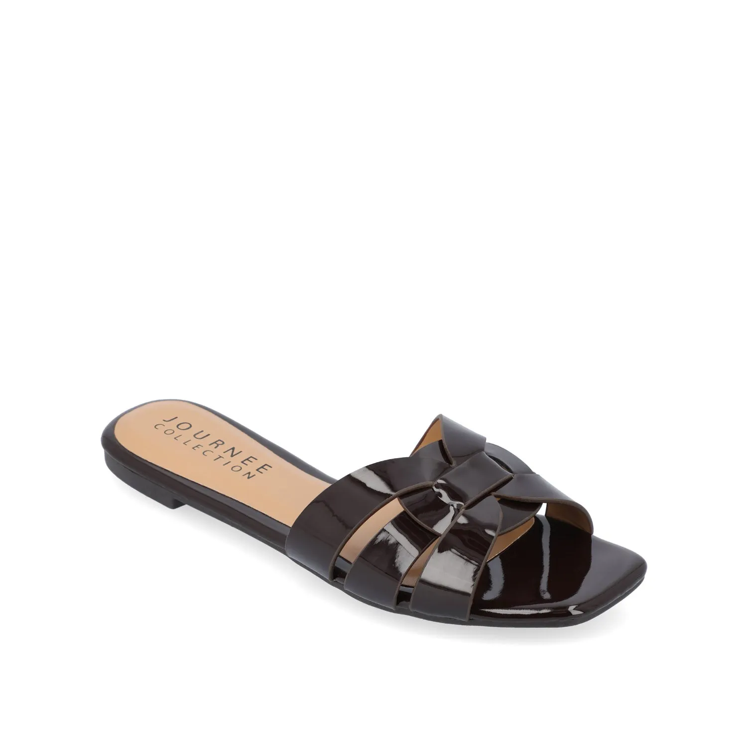 ARRINA BASIC PATENT SLIDE SANDALS IN WIDE lake vibe