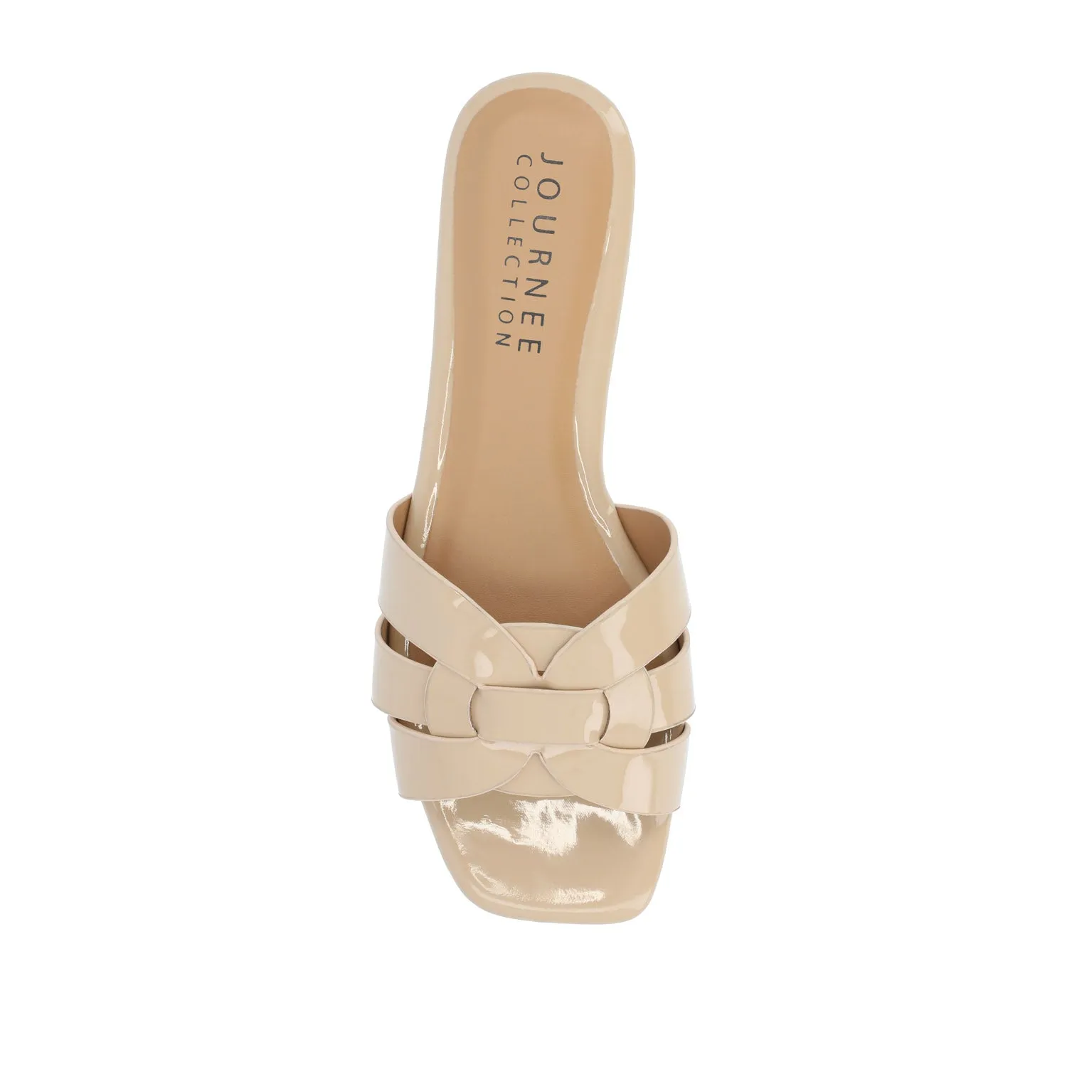 ARRINA BASIC PATENT SLIDE SANDALS IN WIDE lake vibe