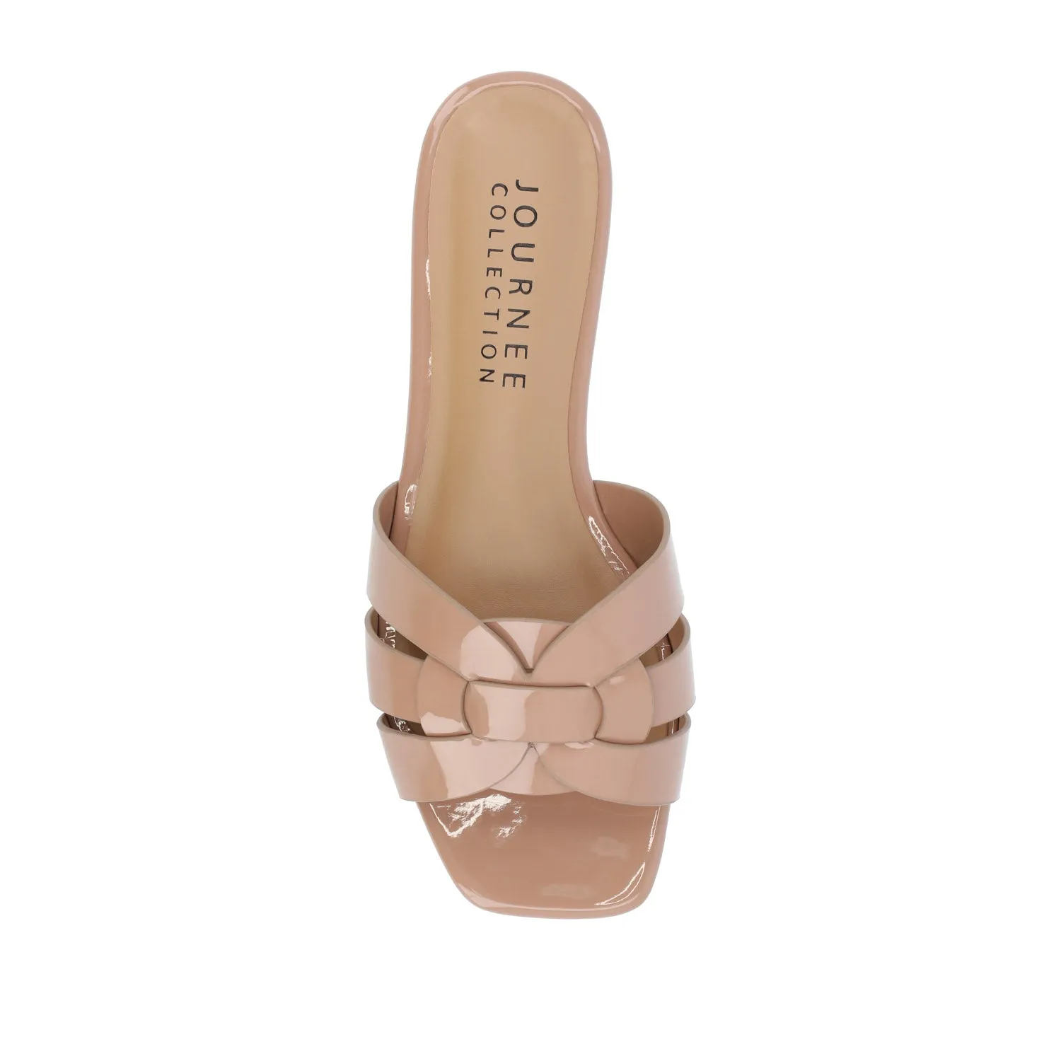 ARRINA BASIC PATENT SLIDE SANDALS IN WIDE lake vibe