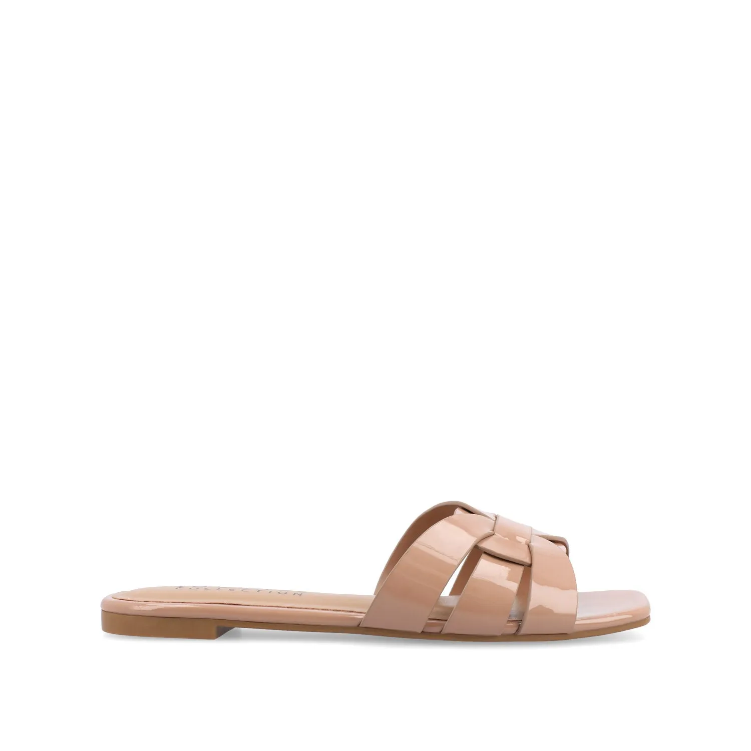 ARRINA SLIDE SANDALS IN BASIC PATENT strap slim