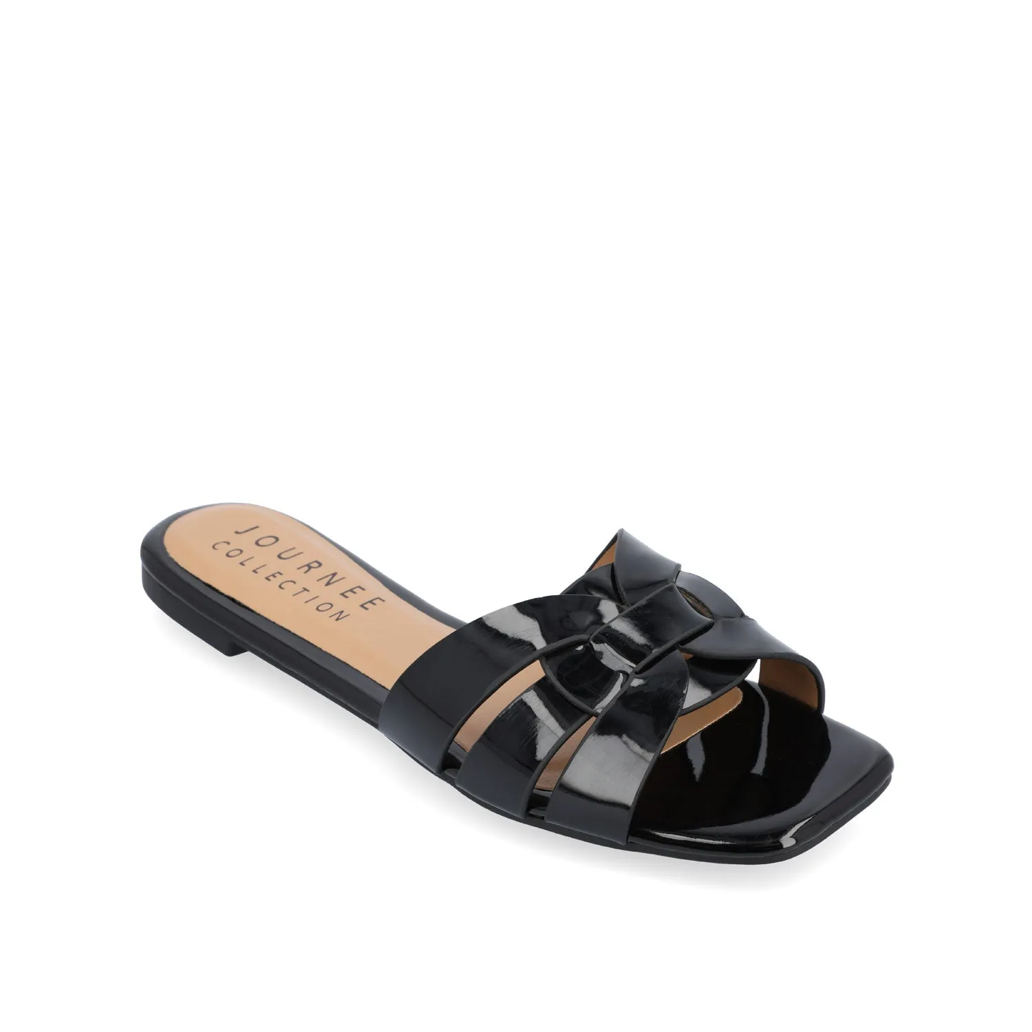 ARRINA SLIDE SANDALS IN BASIC PATENT strap slim