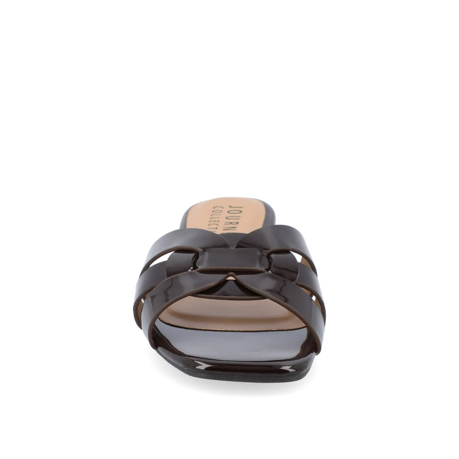 ARRINA SLIDE SANDALS IN BASIC PATENT strap slim