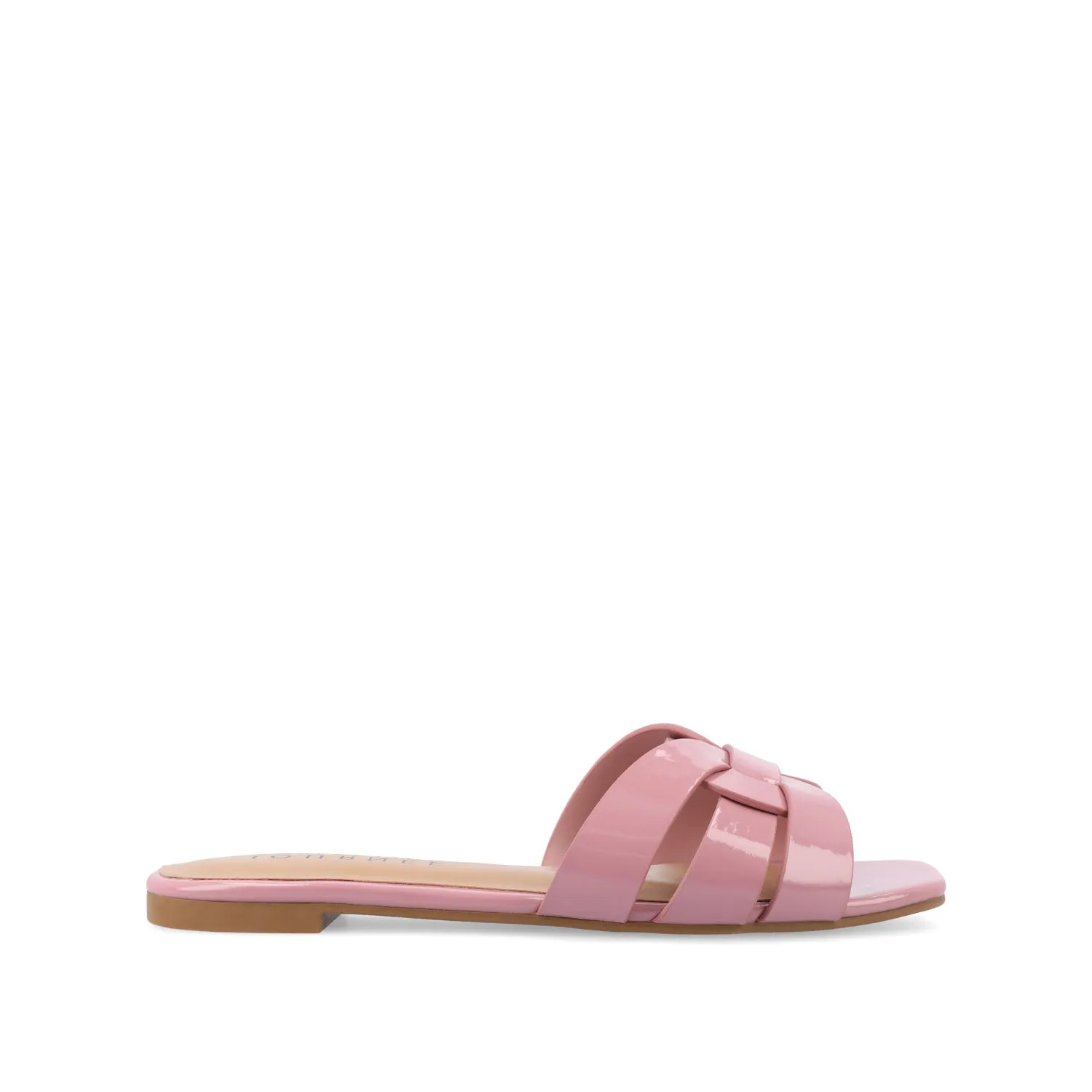 ARRINA SLIDE SANDALS IN STATEMENT PATENT sunny skin