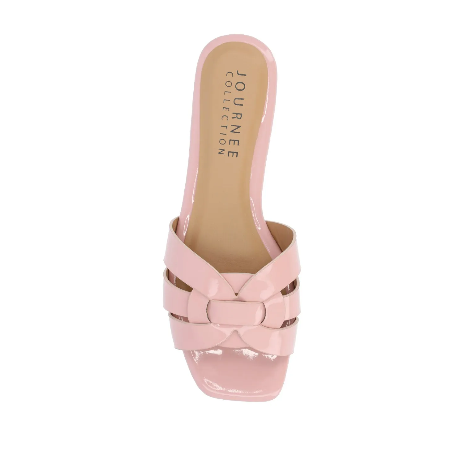 ARRINA SLIDE SANDALS IN STATEMENT PATENT sunny skin