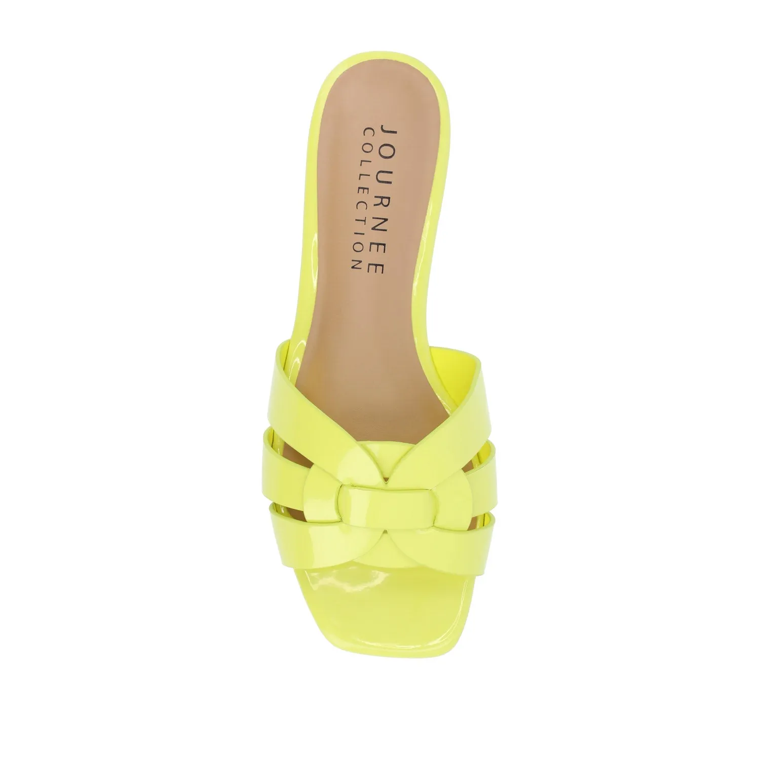 ARRINA SLIDE SANDALS IN STATEMENT PATENT sunny skin