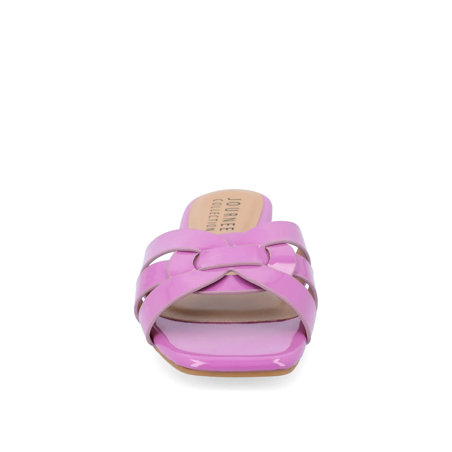 ARRINA SLIDE SANDALS IN STATEMENT PATENT sunny skin