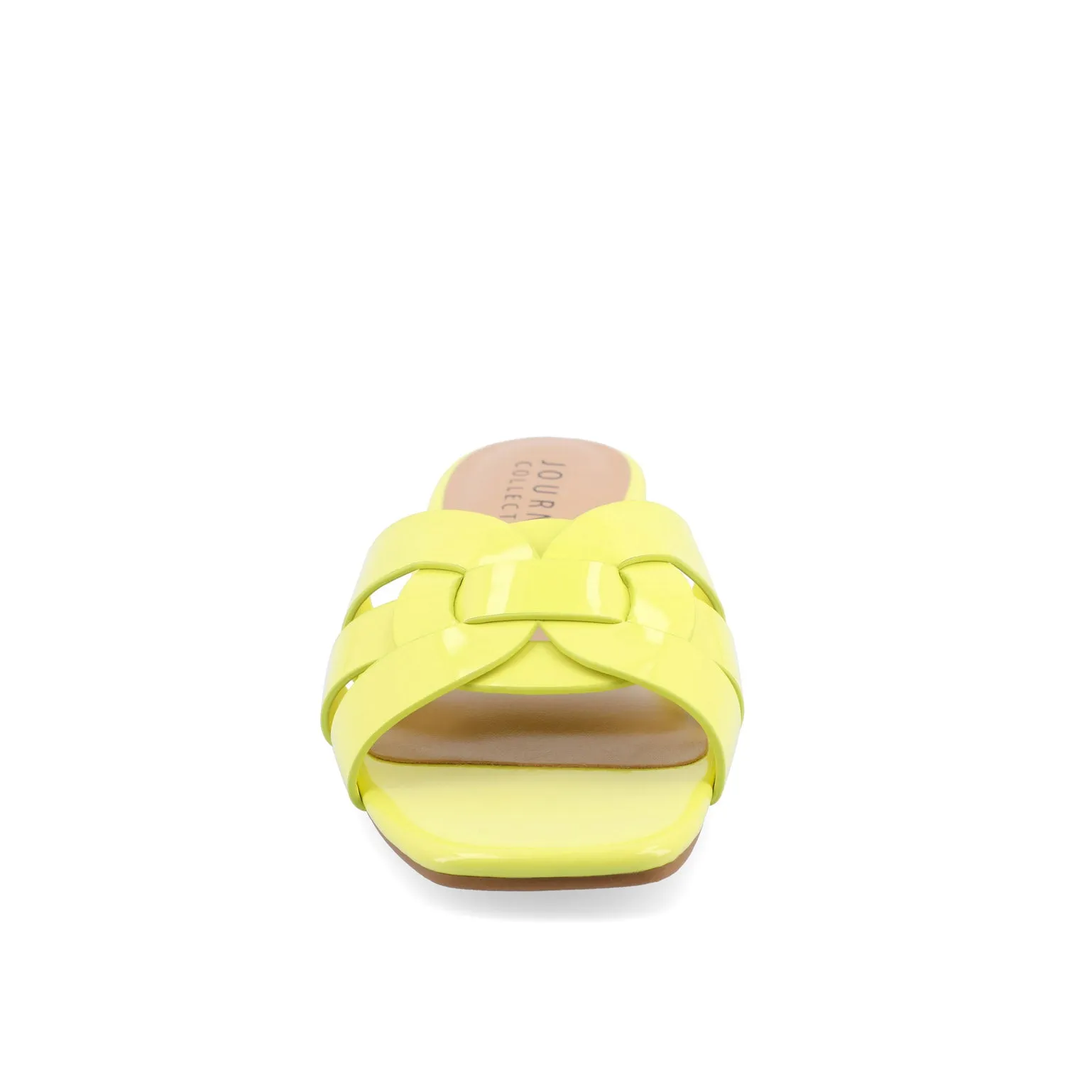 ARRINA SLIDE SANDALS IN STATEMENT PATENT sunny skin