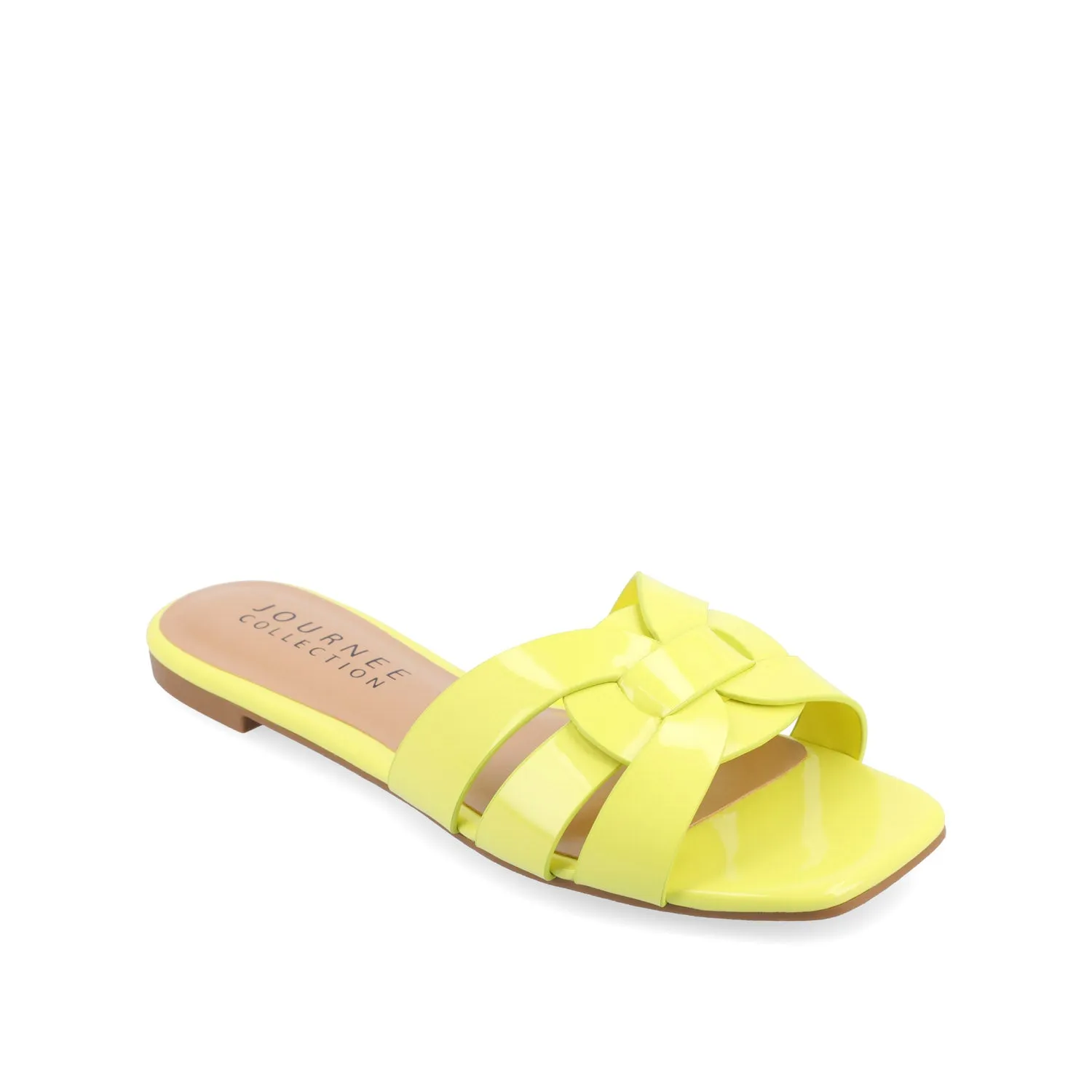 ARRINA SLIDE SANDALS IN STATEMENT PATENT sunny skin