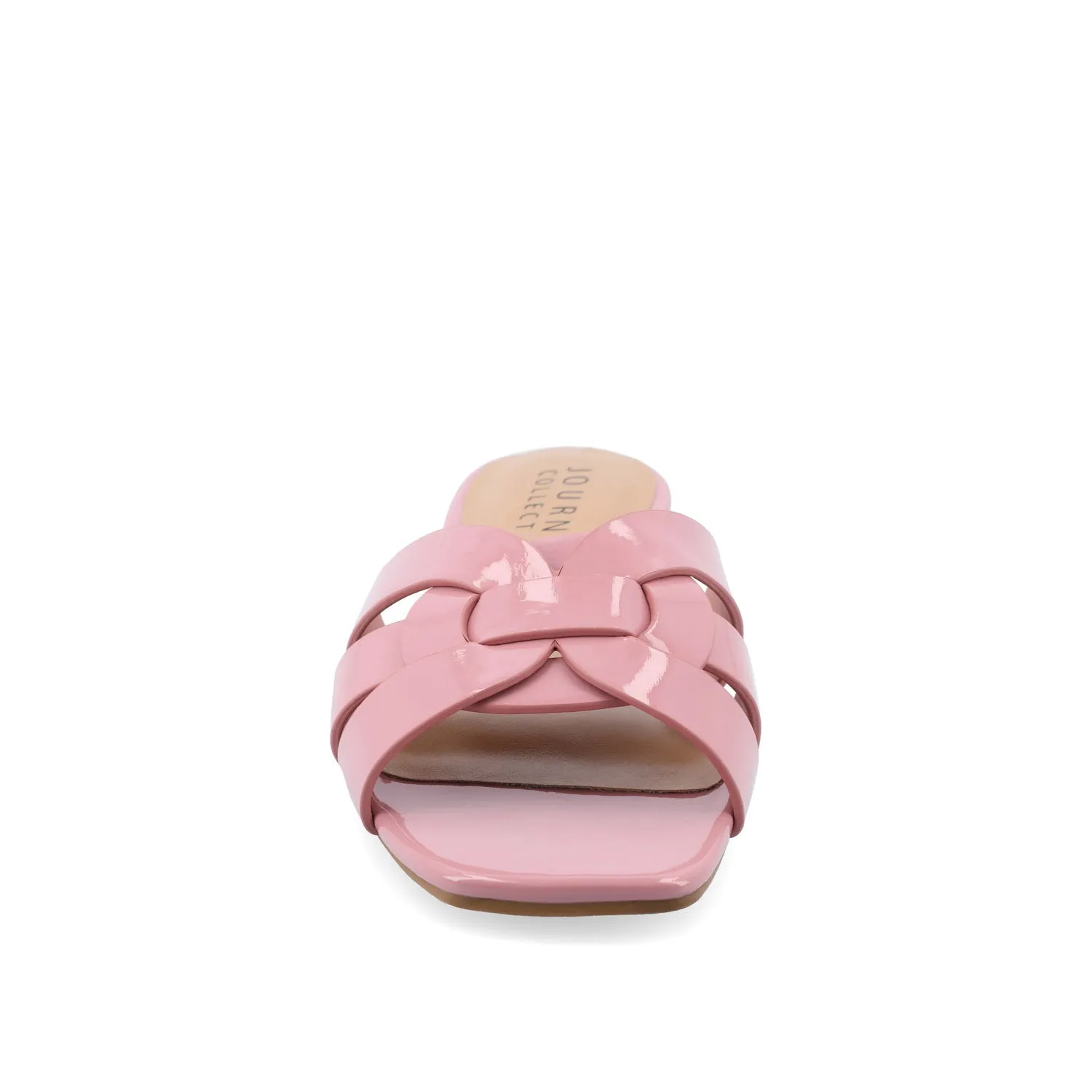 ARRINA SLIDE SANDALS IN STATEMENT PATENT sunny skin
