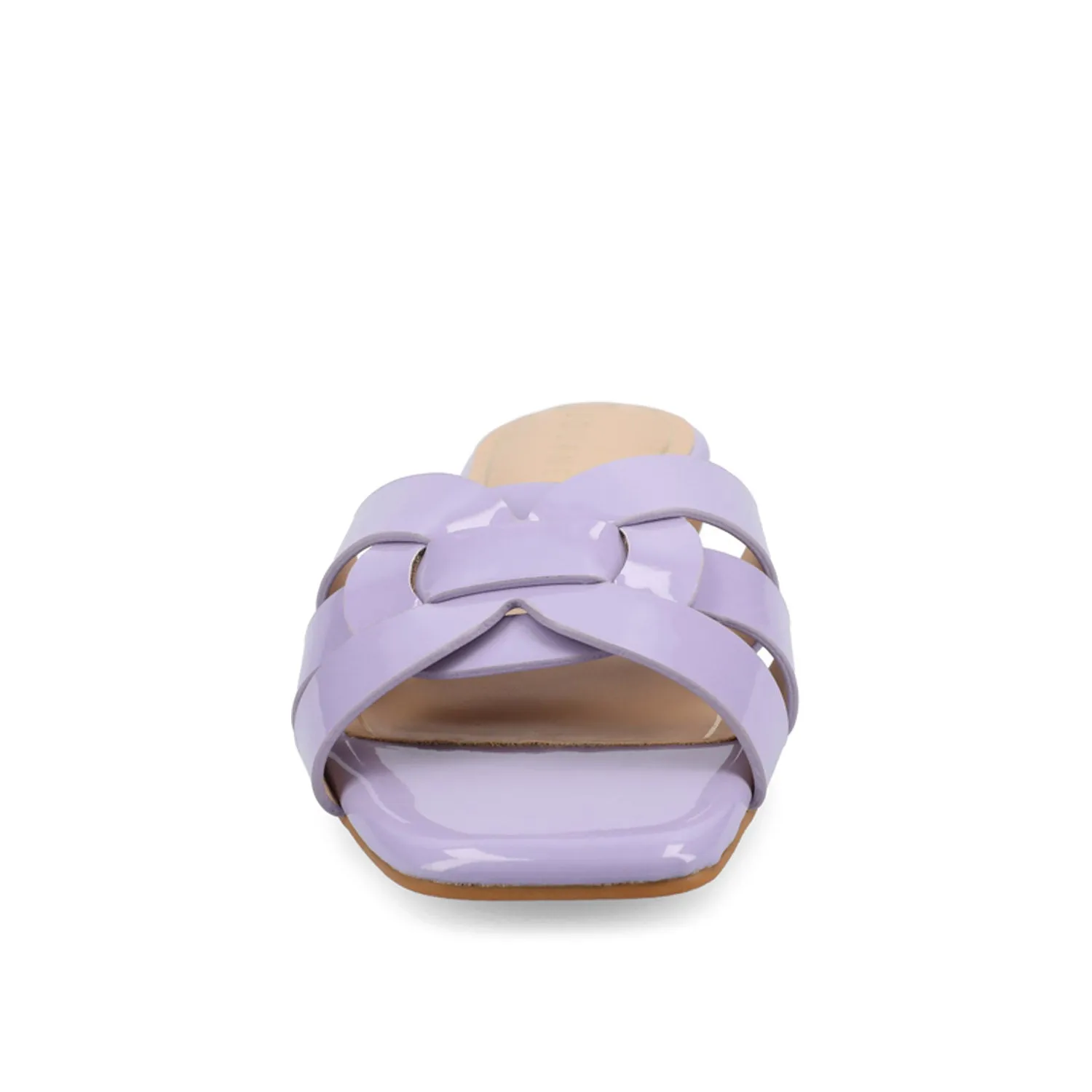 ARRINA SLIDE SANDALS IN STATEMENT PATENT sunny skin
