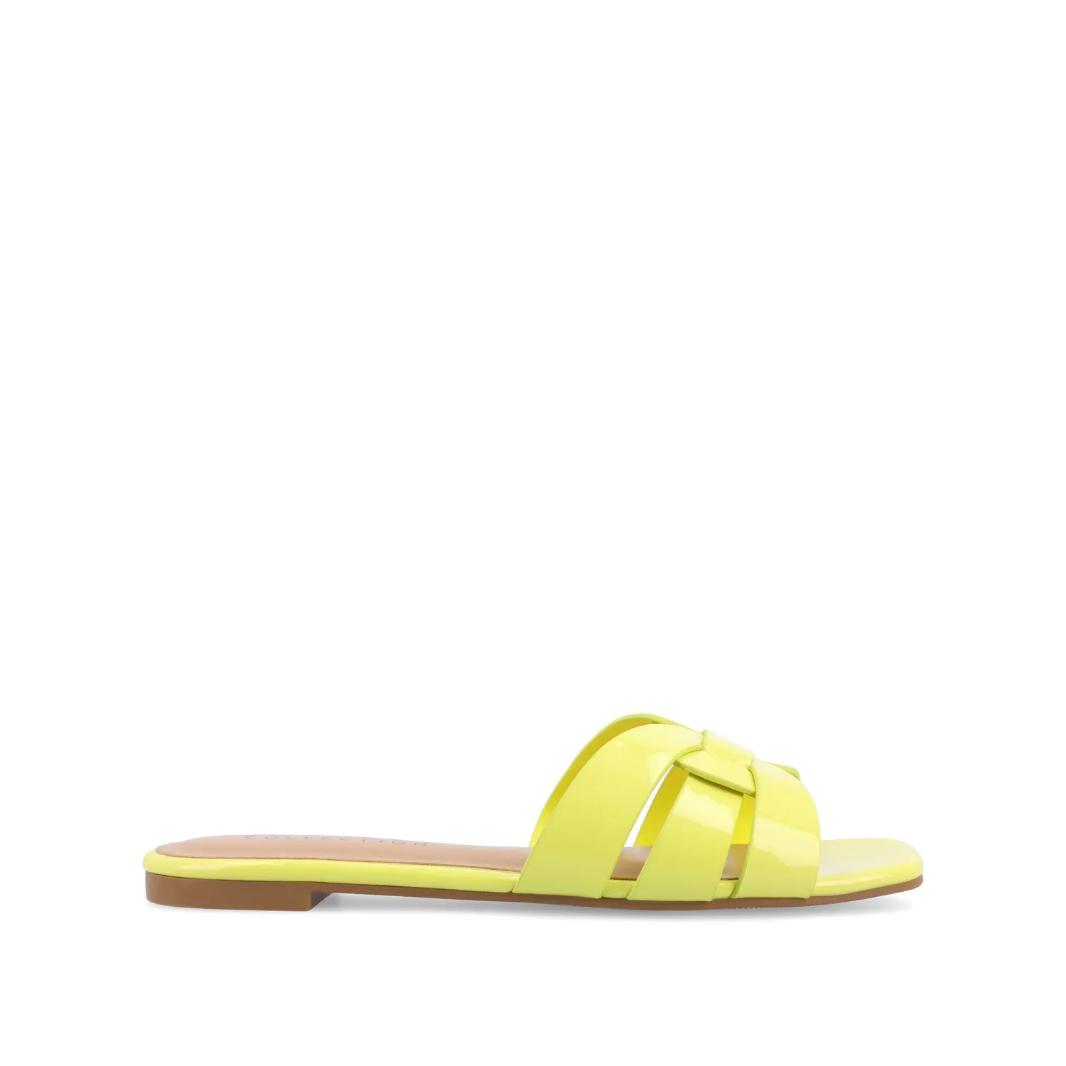 ARRINA SLIDE SANDALS IN STATEMENT PATENT sunny skin