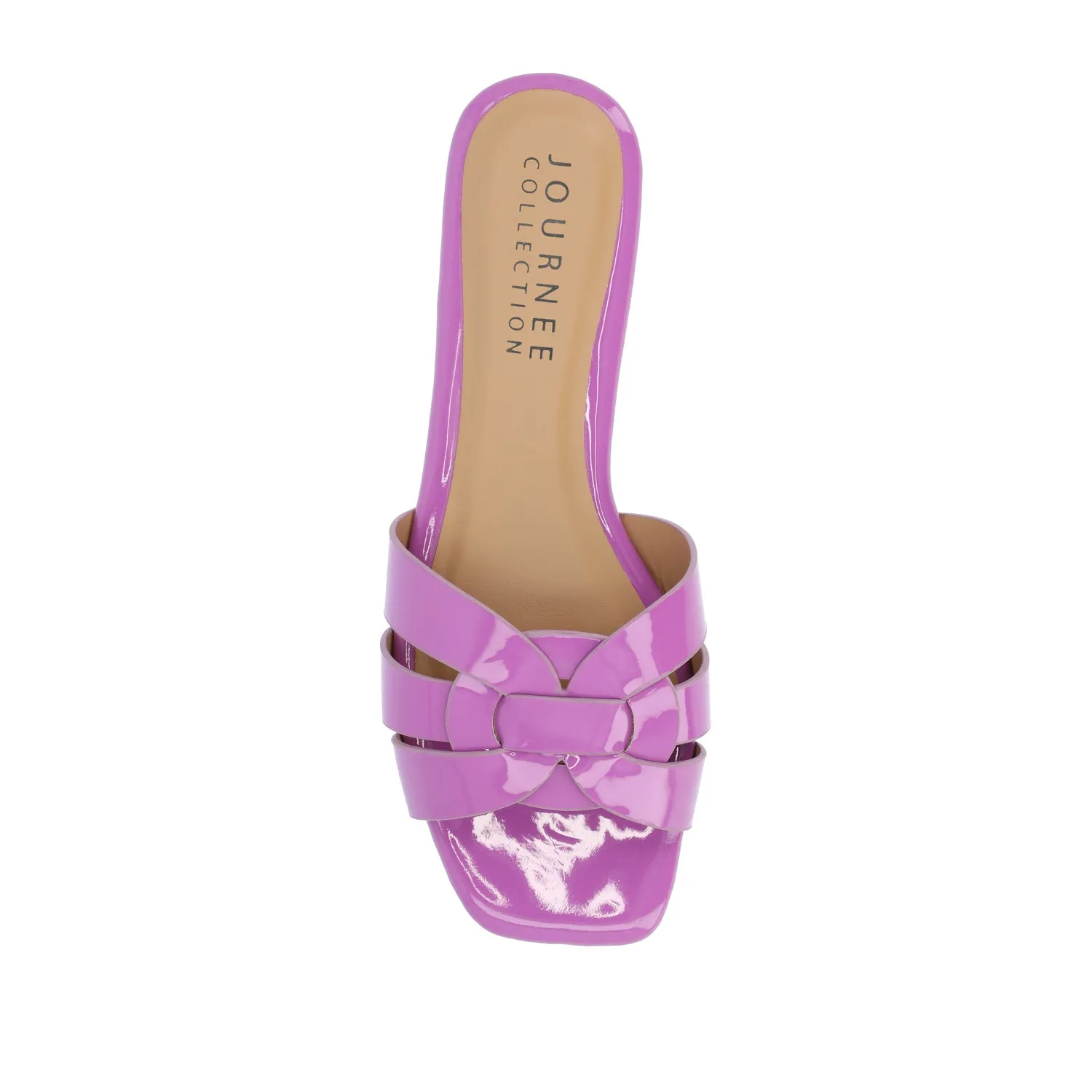 ARRINA SLIDE SANDALS IN STATEMENT PATENT sunny skin