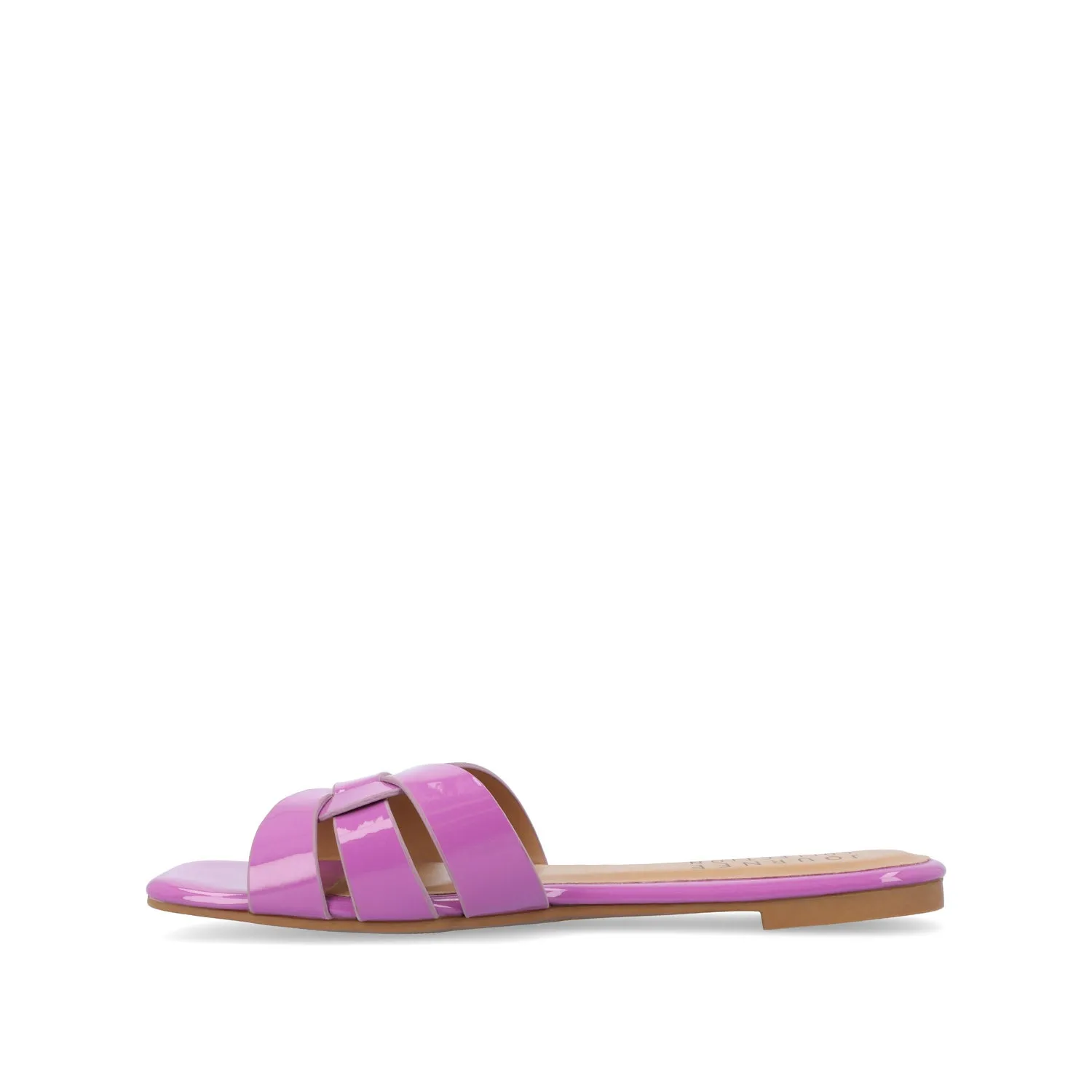 ARRINA SLIDE SANDALS IN STATEMENT PATENT sunny skin
