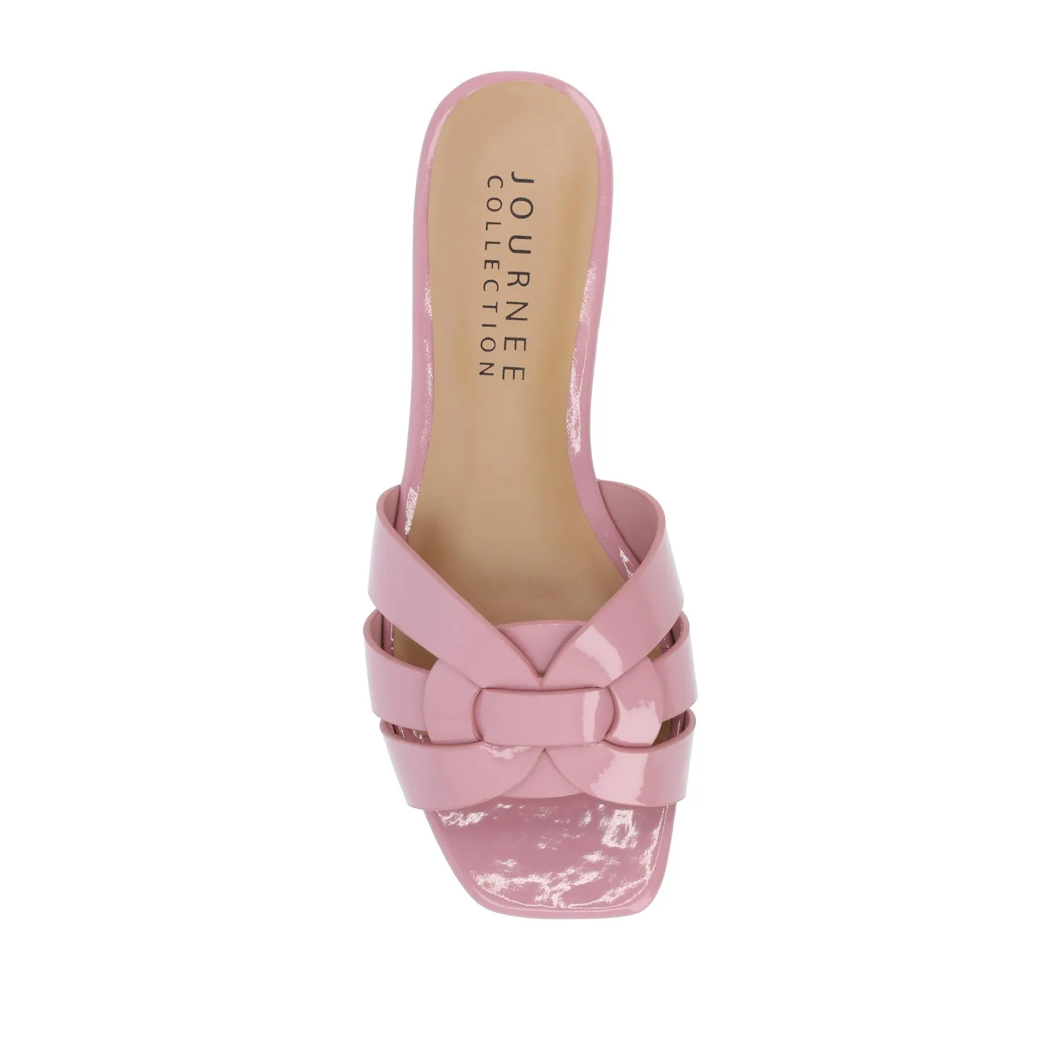 ARRINA SLIDE SANDALS IN STATEMENT PATENT sunny skin
