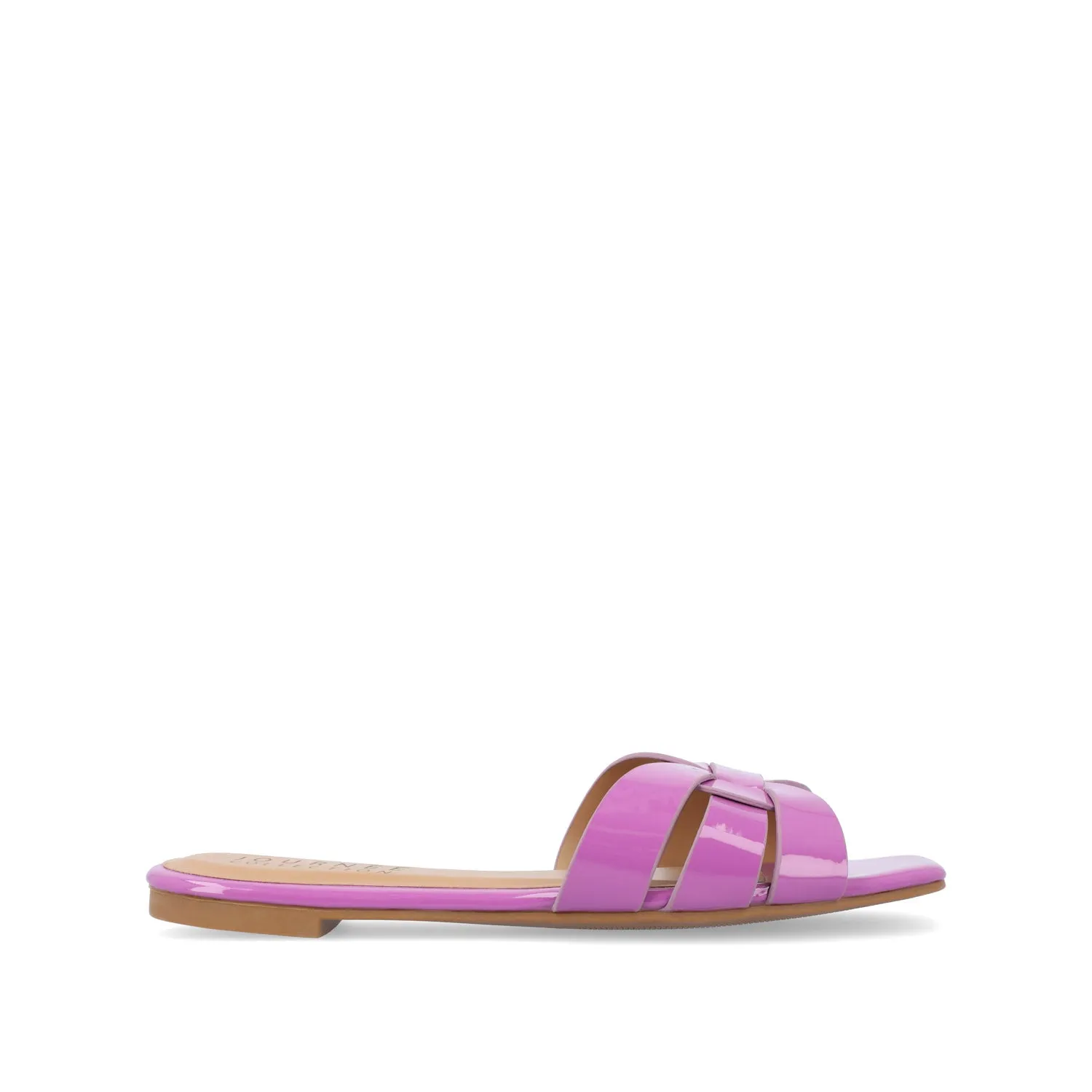 ARRINA SLIDE SANDALS IN STATEMENT PATENT sunny skin