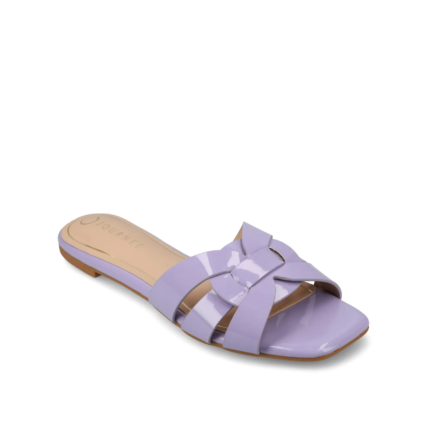 ARRINA SLIDE SANDALS IN STATEMENT PATENT sunny skin