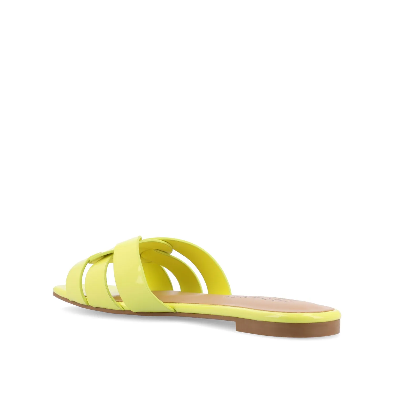 ARRINA SLIDE SANDALS IN STATEMENT PATENT sunny skin