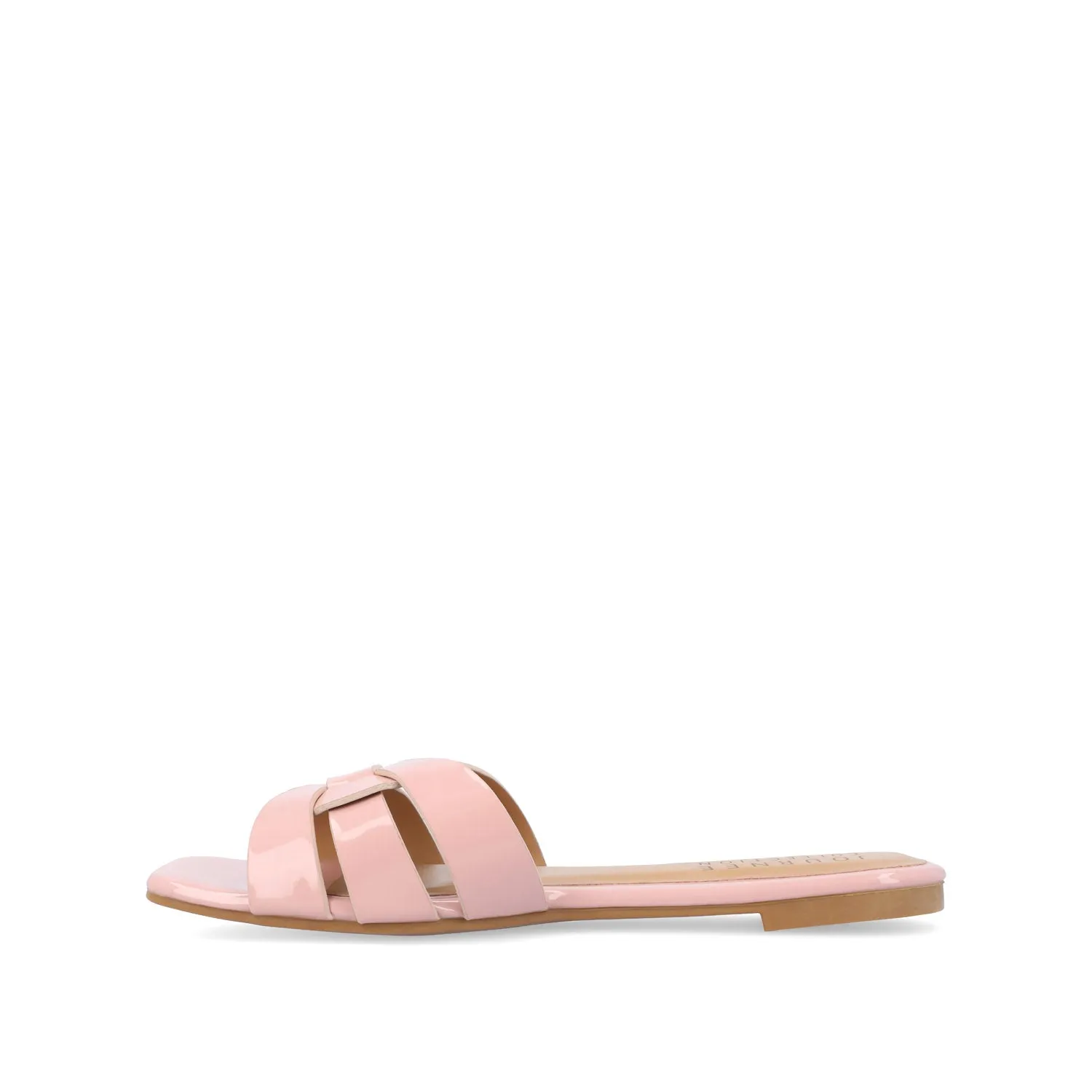 ARRINA SLIDE SANDALS IN STATEMENT PATENT sunny skin