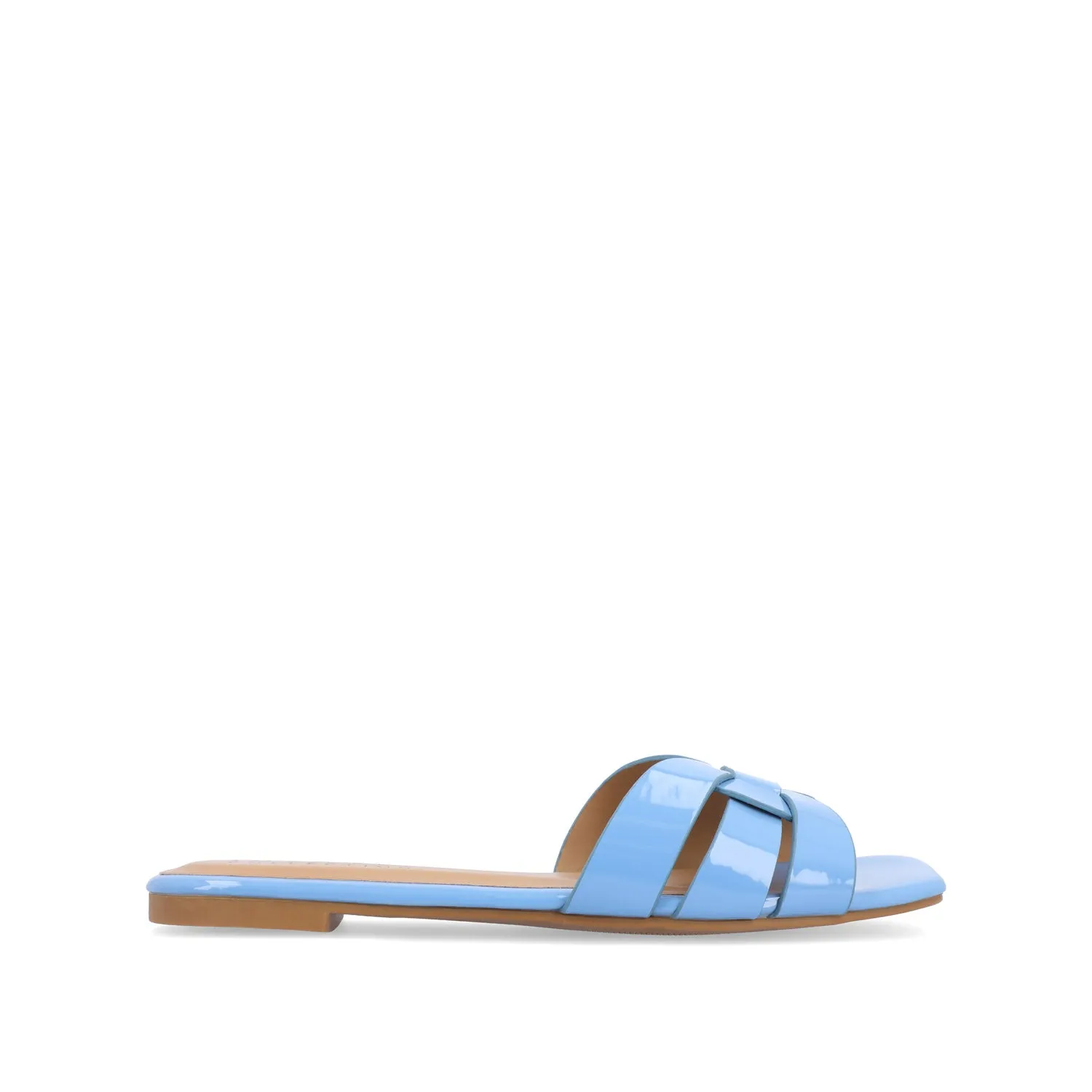 ARRINA SLIDE SANDALS IN STATEMENT PATENT sunny skin