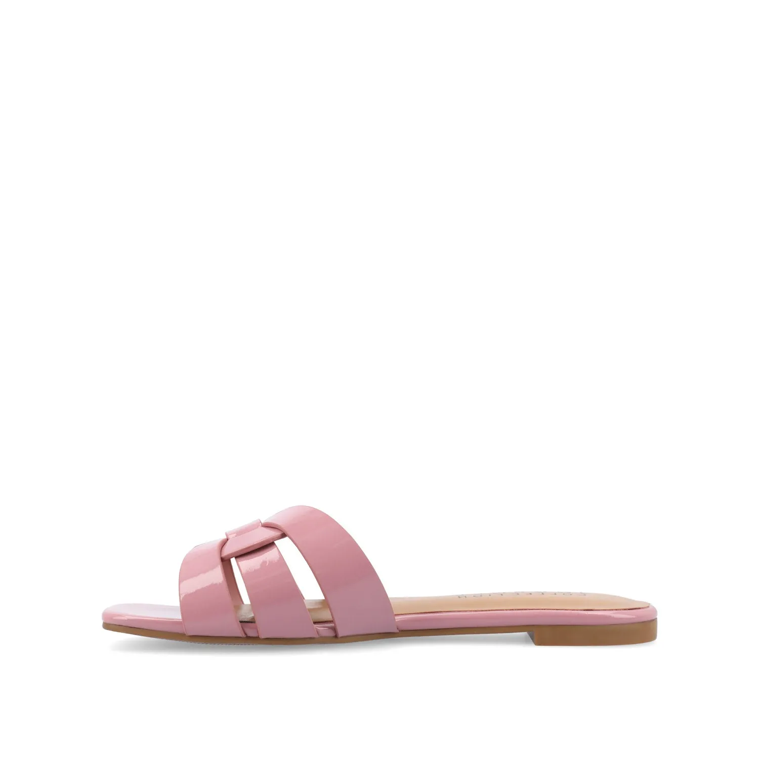 ARRINA STATEMENT PATENT SLIDE SANDALS IN WIDE breeze foot