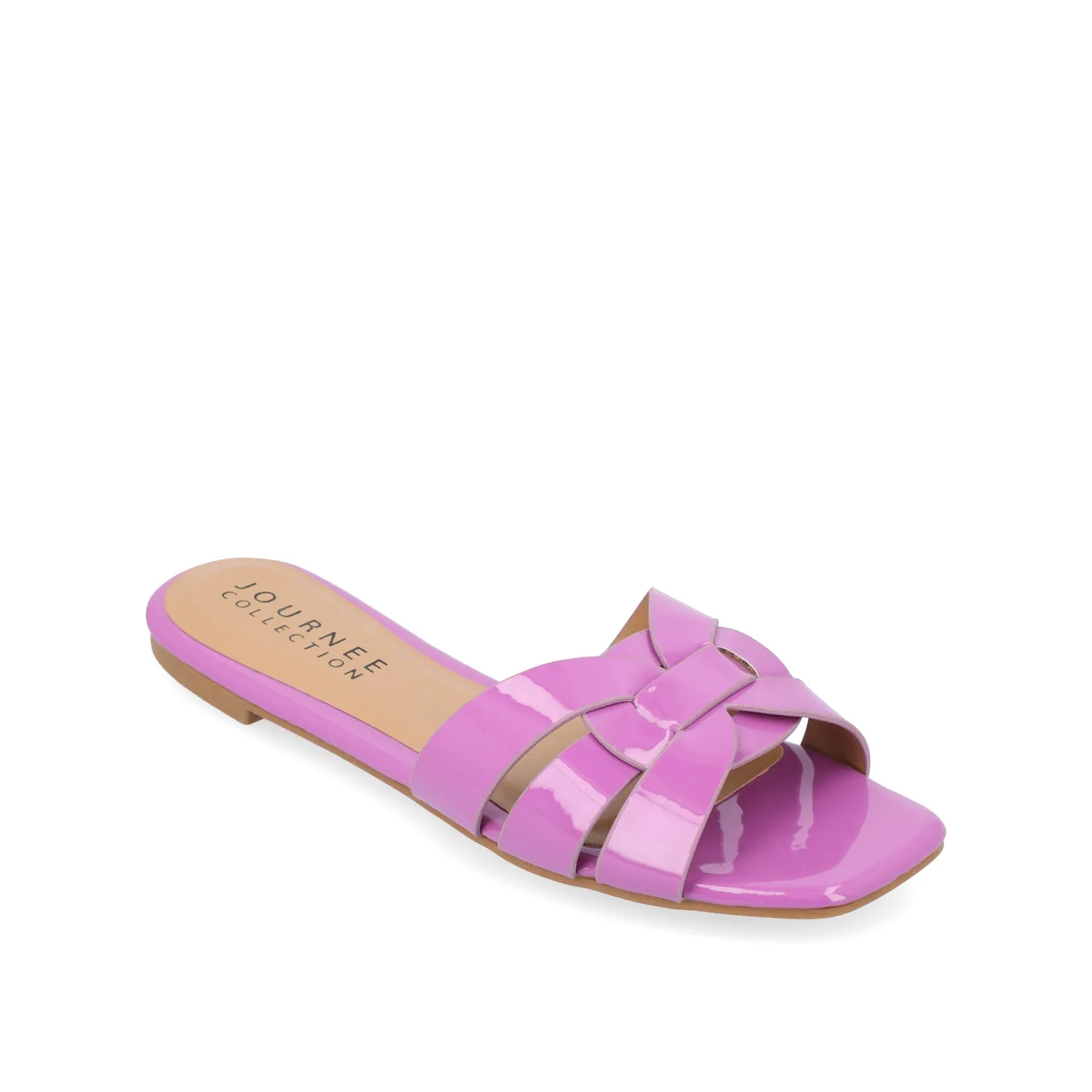 ARRINA STATEMENT PATENT SLIDE SANDALS IN WIDE breeze foot