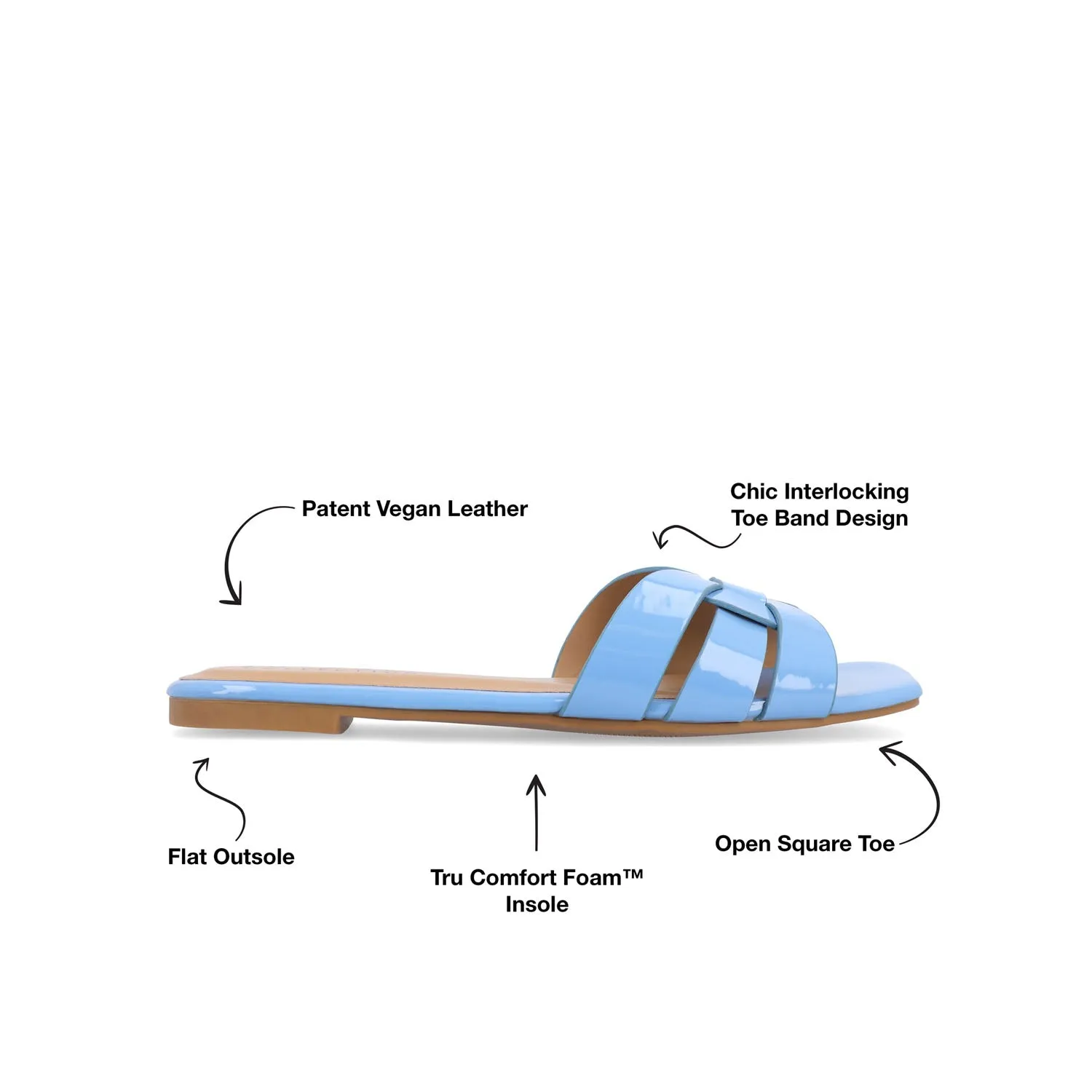 ARRINA STATEMENT PATENT SLIDE SANDALS IN WIDE breeze foot