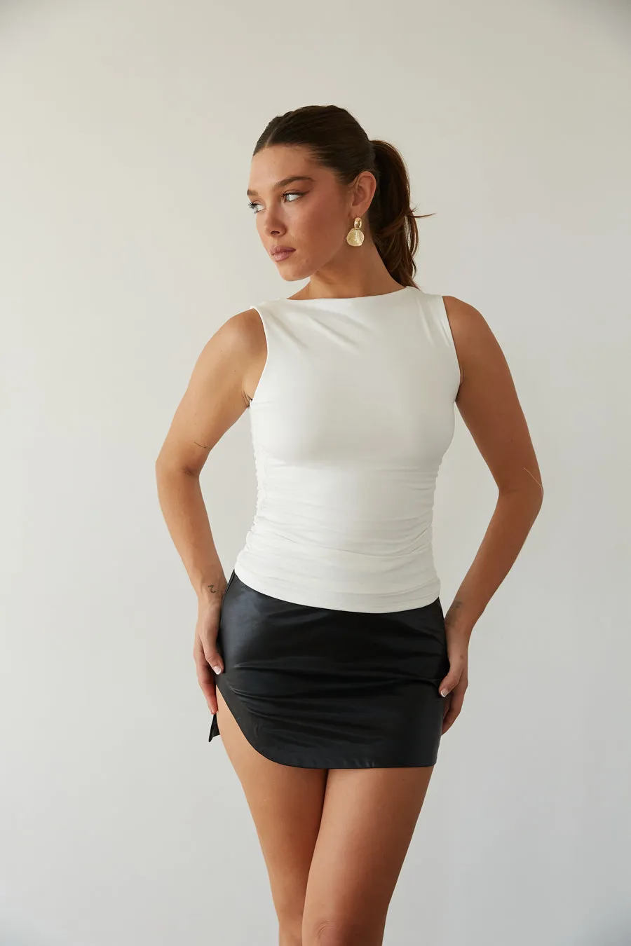 Ashtyn Faux Leather Mini Skirt fit safe